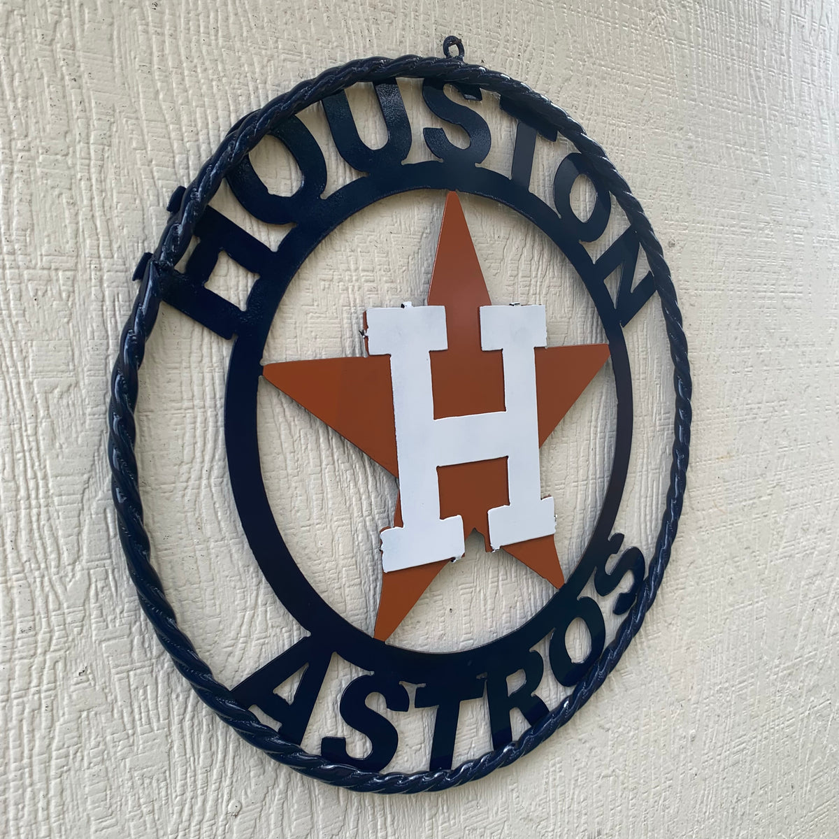 HOUSTON ASTROS ORANGE & NAVY  BLUE CUSTOM METAL VINTAGE CRAFT WALL ART HANDMADE 12",18",24",32",36"