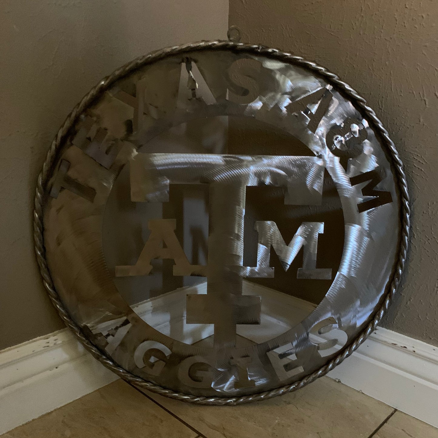 TEXAS A&M WIDE BAND RAW METAL CUSTOM VINTAGE CRAFT WALL ART TEAM SIGN HANDMADE