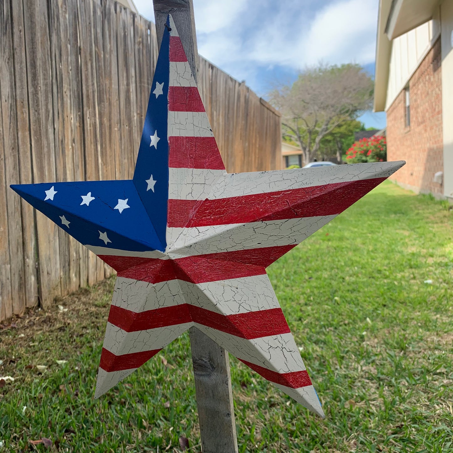 CRACKLE STAR RED WHITE BLUE Metal Wall Art Western Home Decor Handmade 9",12",16",24",30",34",36"