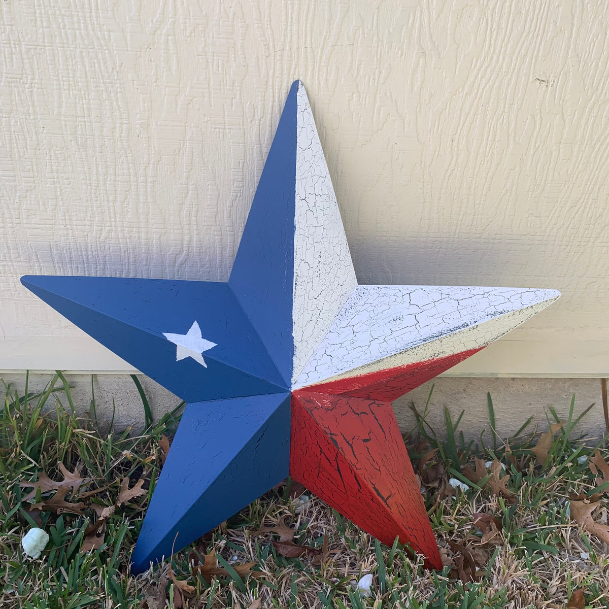 CRACKLE STYLE RED WHITE & BLUE METAL BARN STAR METAL WALL ART WESTERN HOME DECOR RUSTIC NEW