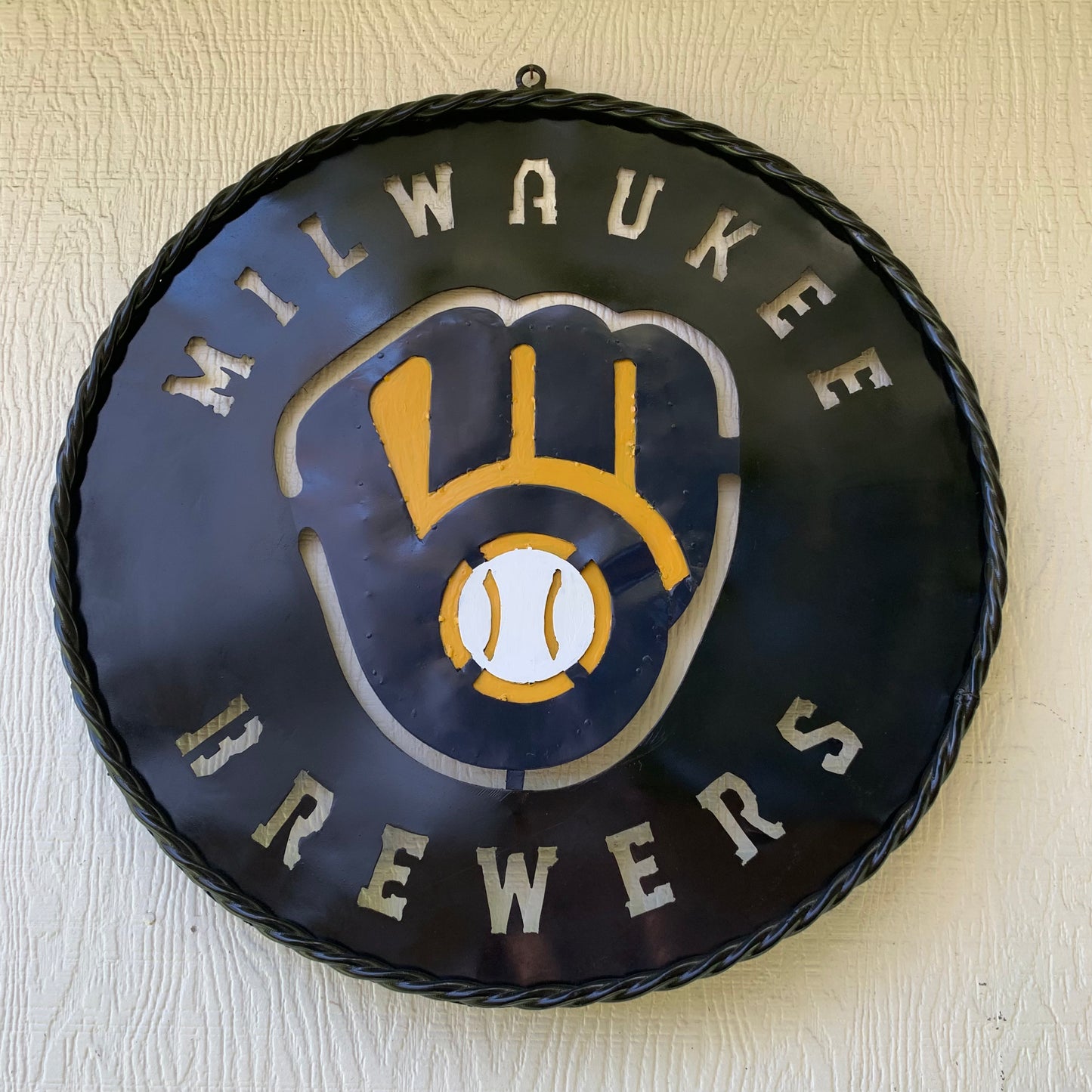 24" MILWAUKEE BREWERS WIDE BAND DISC CUSTOM METAL VINTAGE CRAFT TEAM SPORTS SIGN HANDMADE