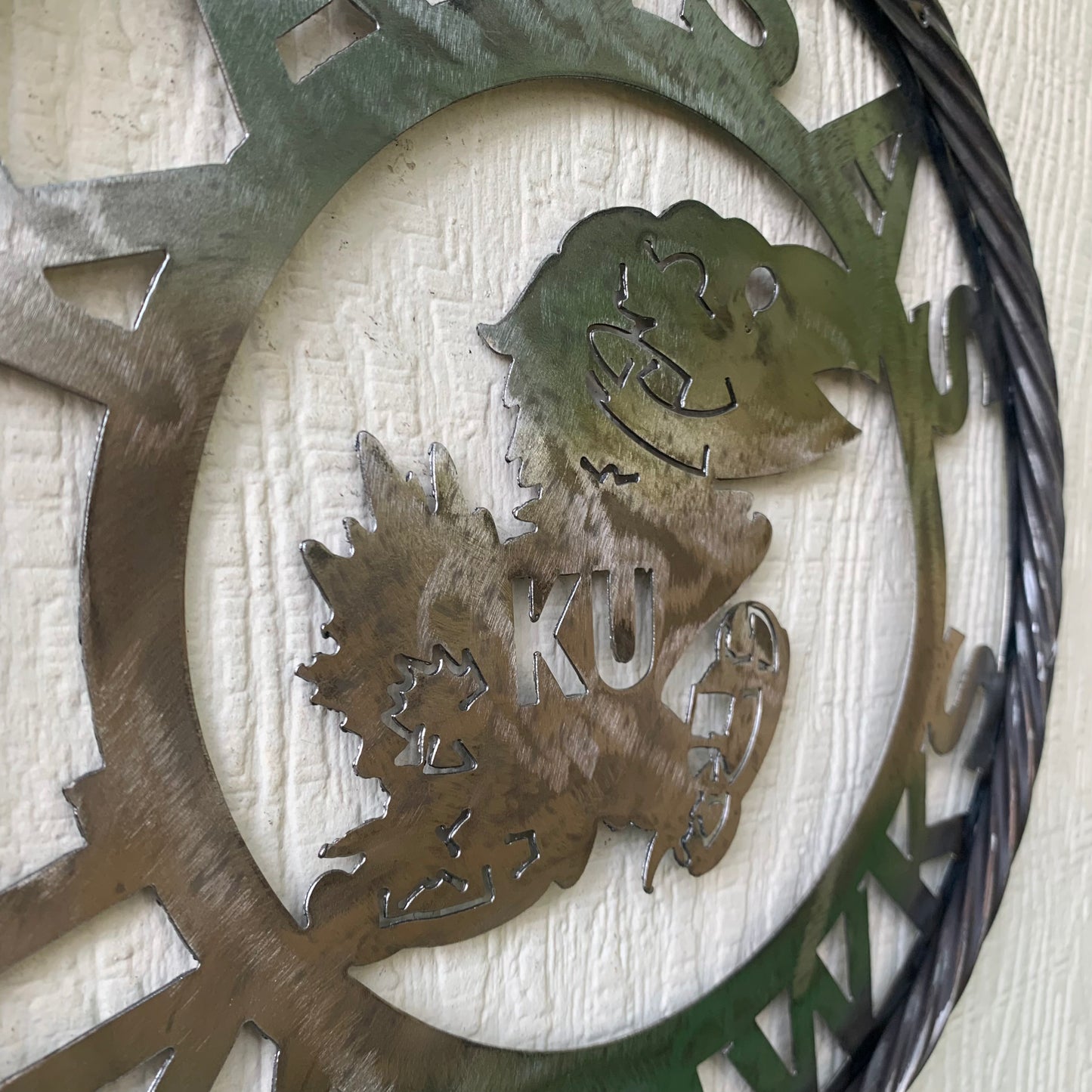 KANSAS JAYHAWKS RAW METAL CUSTOM VINTAGE CRAFT WALL ART TEAM SIGN HANDMADE