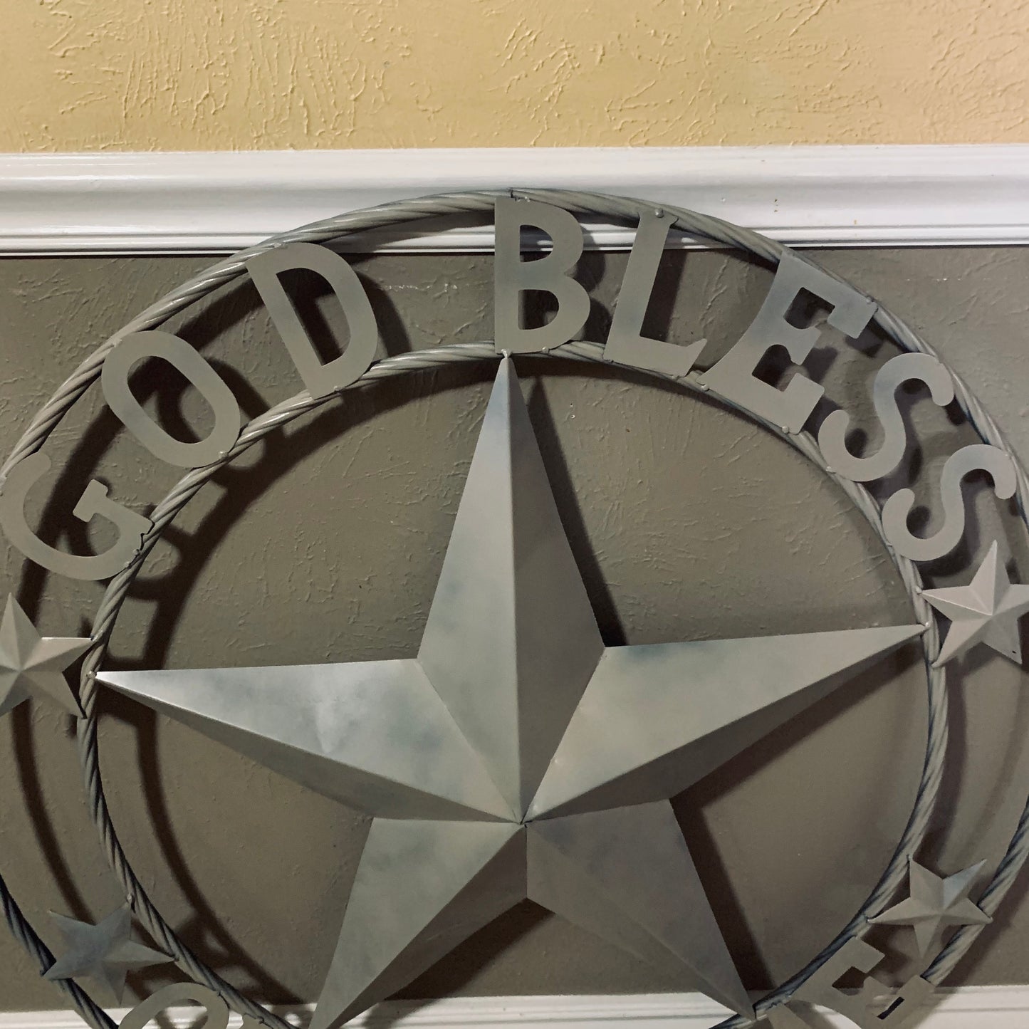 GOD BLESS OUR HOME RUSTIC BEIGE BARN METAL STAR ROPE RING WALL ART WESTERN HOME DECOR HANDMADE NEW #EH11686