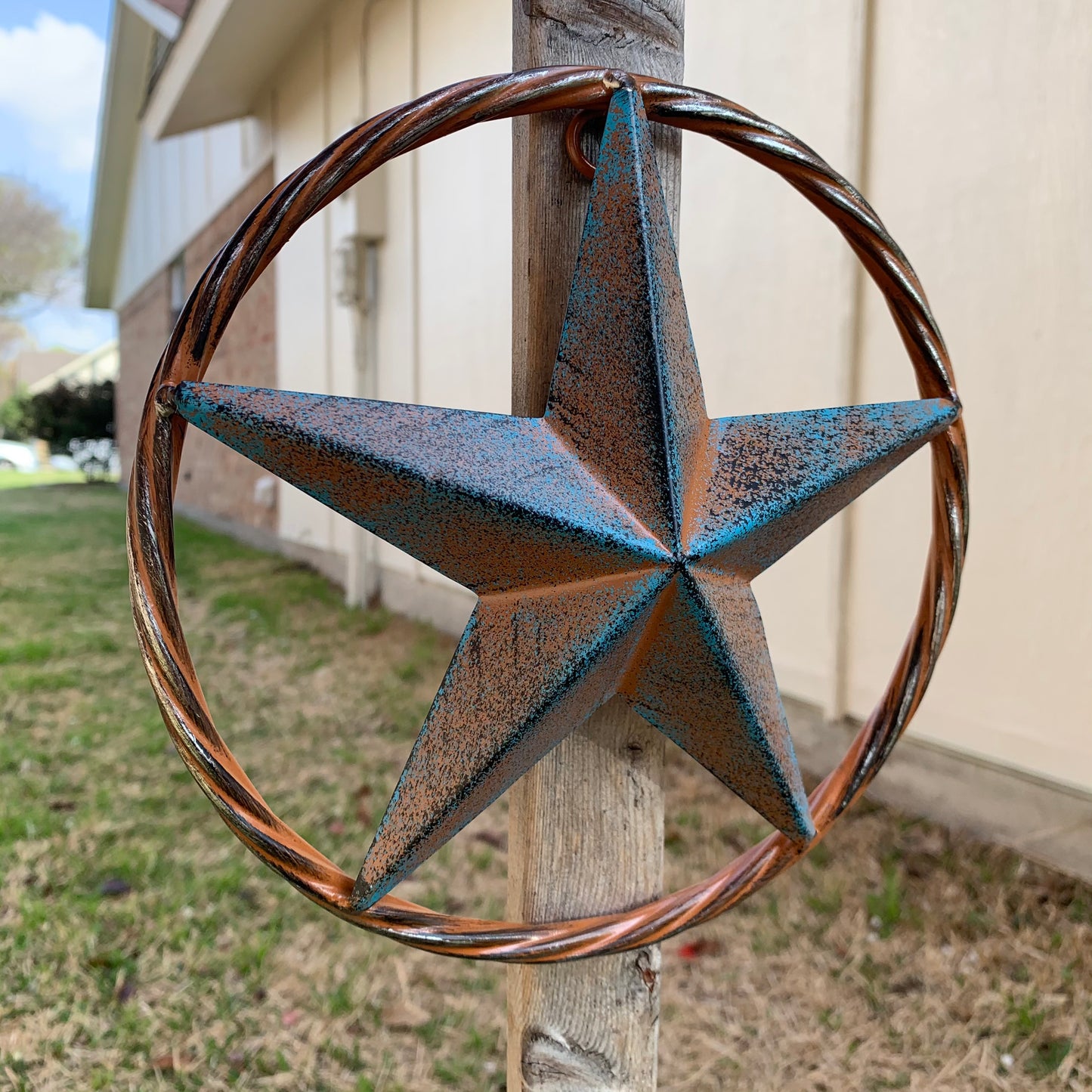 TURQUOISE DISTRESSED BARN METAL STAR WESTERN HOME DECOR ART HANDMADE #EH13601