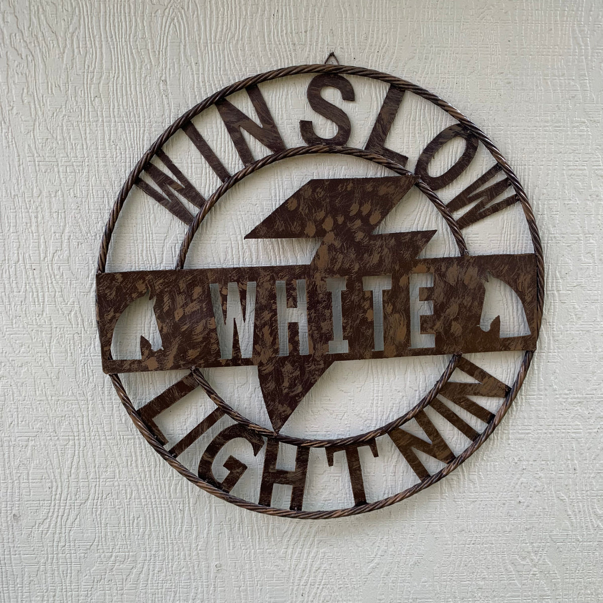 CUSTOM NAME LIGHTNIN HORSE STYLE SIGN RAW METAL BARN ROPE RING WESTERN HOME DECOR HANDMADE 24",32",36"