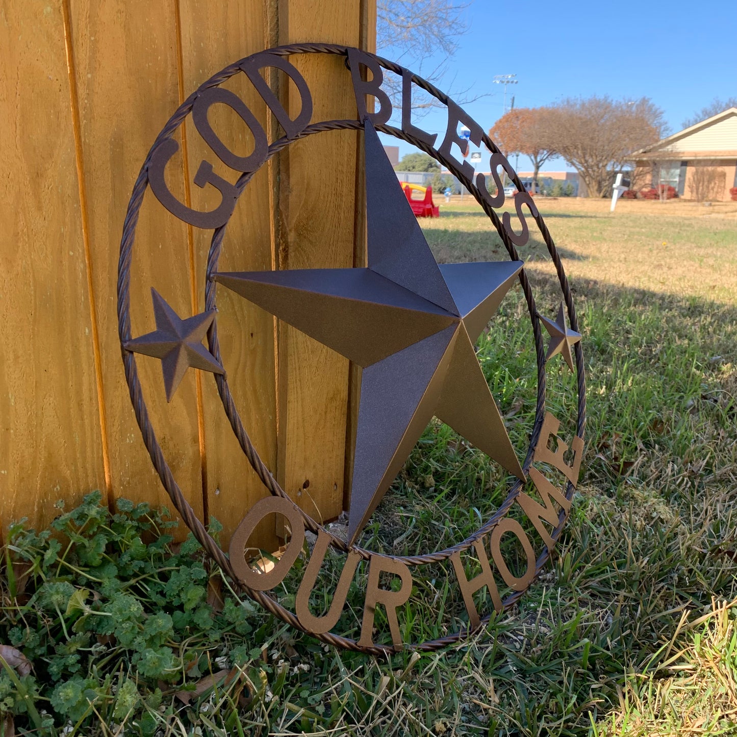 GOD BLESS OUR HOME BARN METAL STAR TWISTED ROPE RING WESTERN HOME DECOR RUSTIC BRONZE HANDMADE NEW #EH11021