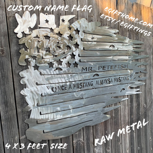 YOUR CUSTOM NAME TATTERED FLAG CUSTOM METAL VINTAGE CRAFT WALL ART HOME DECOR