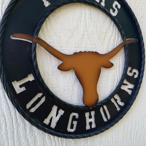 TEXAS LONGHORNS WIDE BAND RING METAL CUSTOM VINTAGE CRAFT WALL ART TEAM SIGN HANDMADE