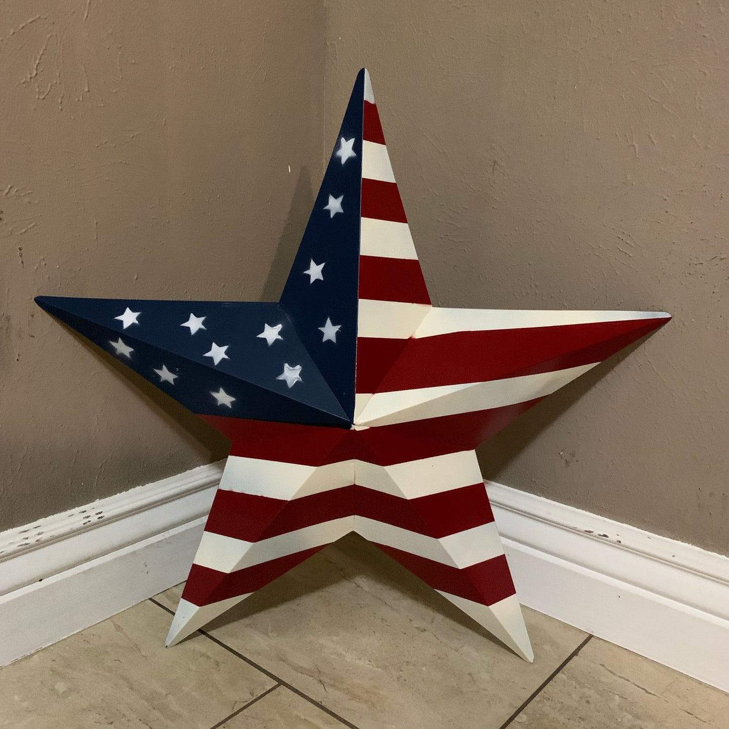 AMERICANA USA FLAG BARN STAR RED WHT BLUE STAR HANDMADE 12",24",36" #EH13297