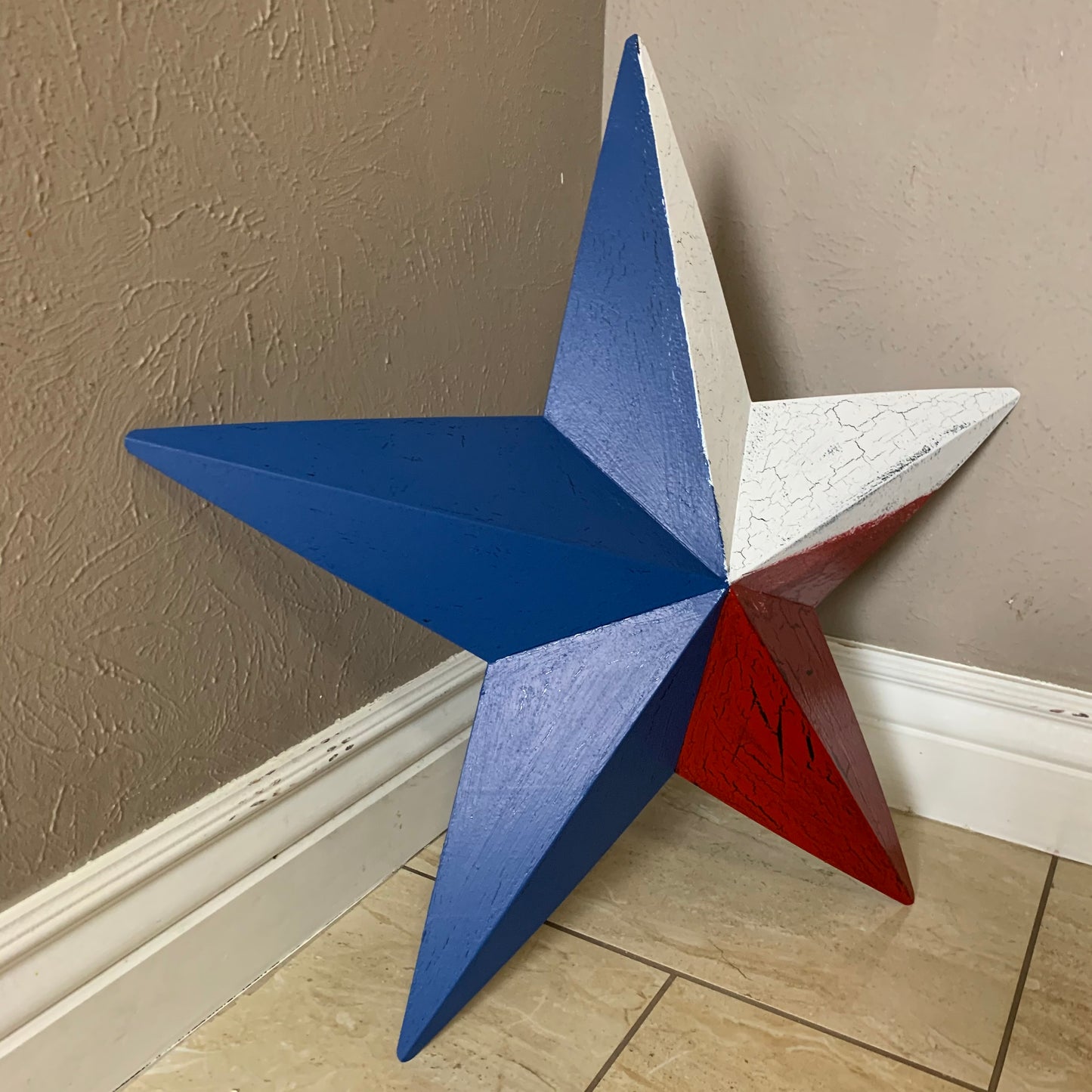 CRACKLE STYLE RED WHITE & BLUE METAL BARN STAR METAL WALL ART WESTERN HOME DECOR RUSTIC NEW