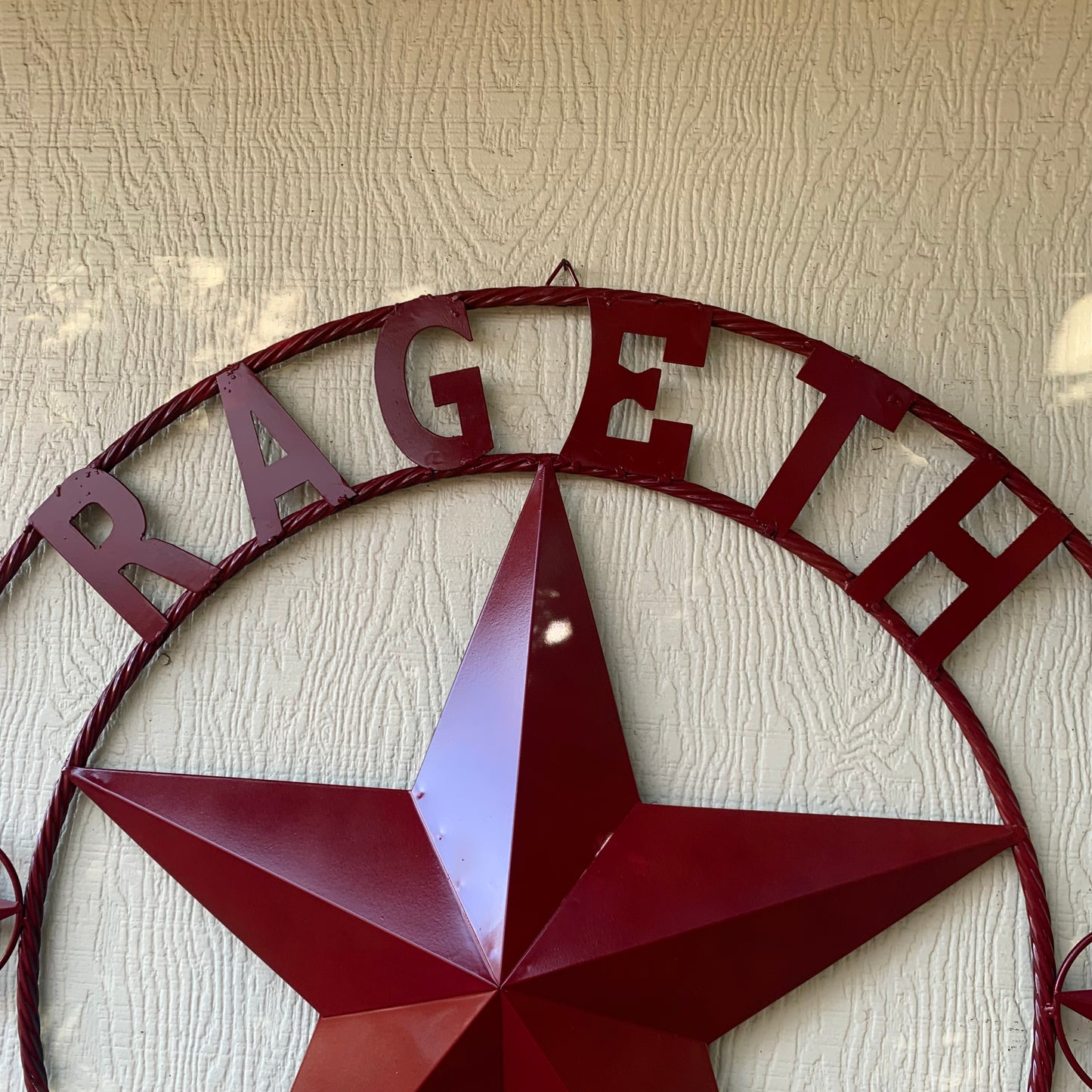 RAGETH STYLE YOUR CUSTOM STAR METAL NAME RUSTIC BURGUNDY RED PHILLIPS CUSTOM 3d STAR METAL NAME BARN STAR TWISTED ROPE RING DESIGN METAL WALL ART HOME DECOR ANY SIZE