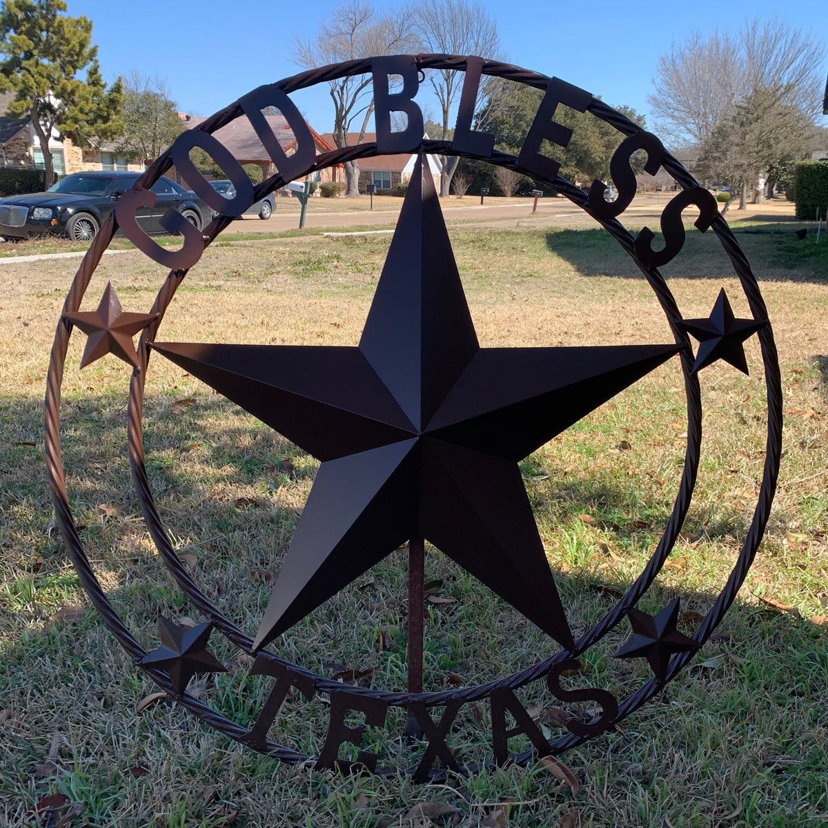 GOD BLESS TEXAS BROWN BARN STAR METAL LONE STAR TWISTED ROPE RING WESTERN HOME DECOR HANDMADE NEW #EH11085