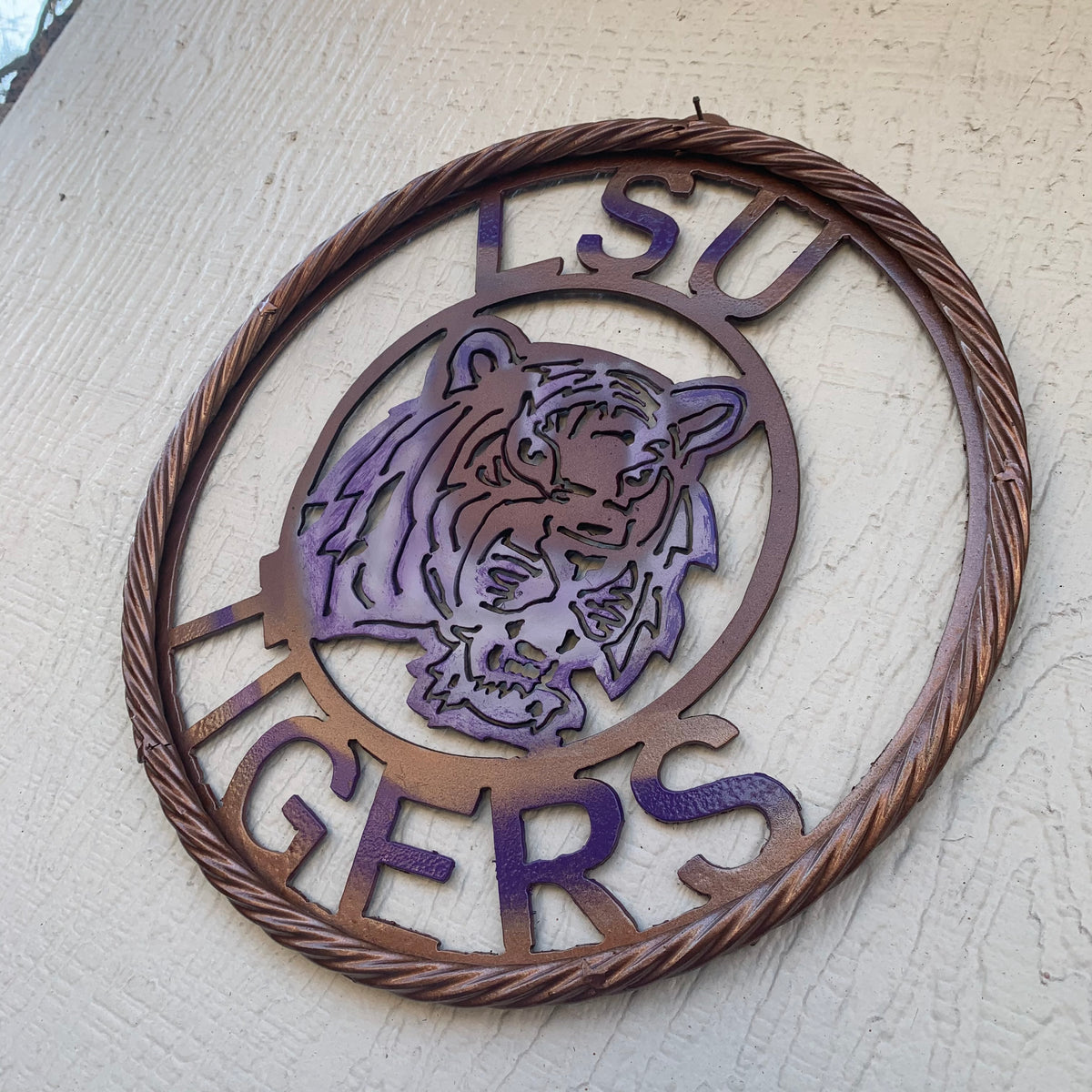 12" LSU TIGERS CUSTOM METAL VINTAGE CRAFT HOME DECOR HANDMADE