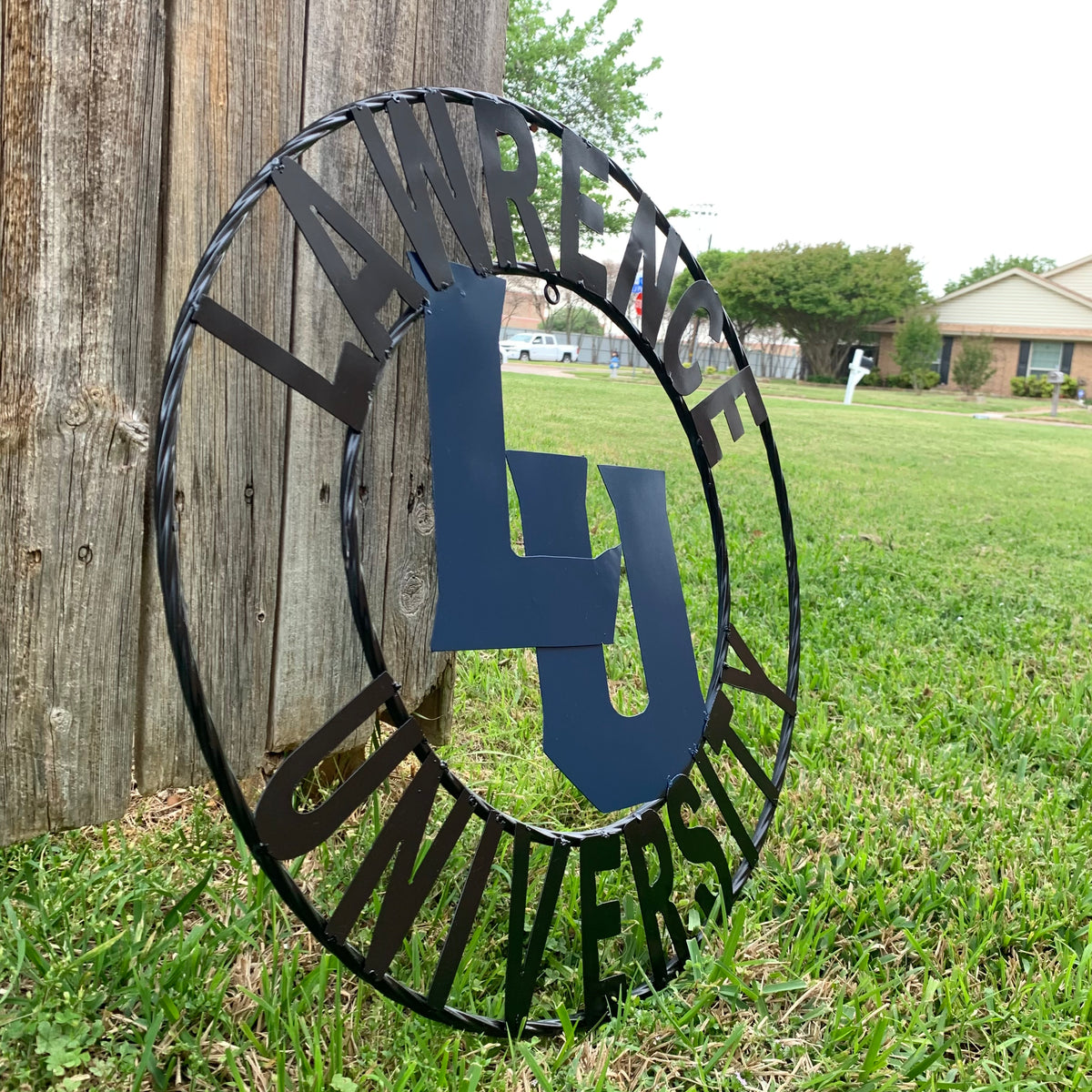 LAWRENCE UNIVERSITY METAL CUSTOM VINTAGE CRAFT WALL ART RUSTIC BLUE & BLACK TEAM SIGN HANDMADE