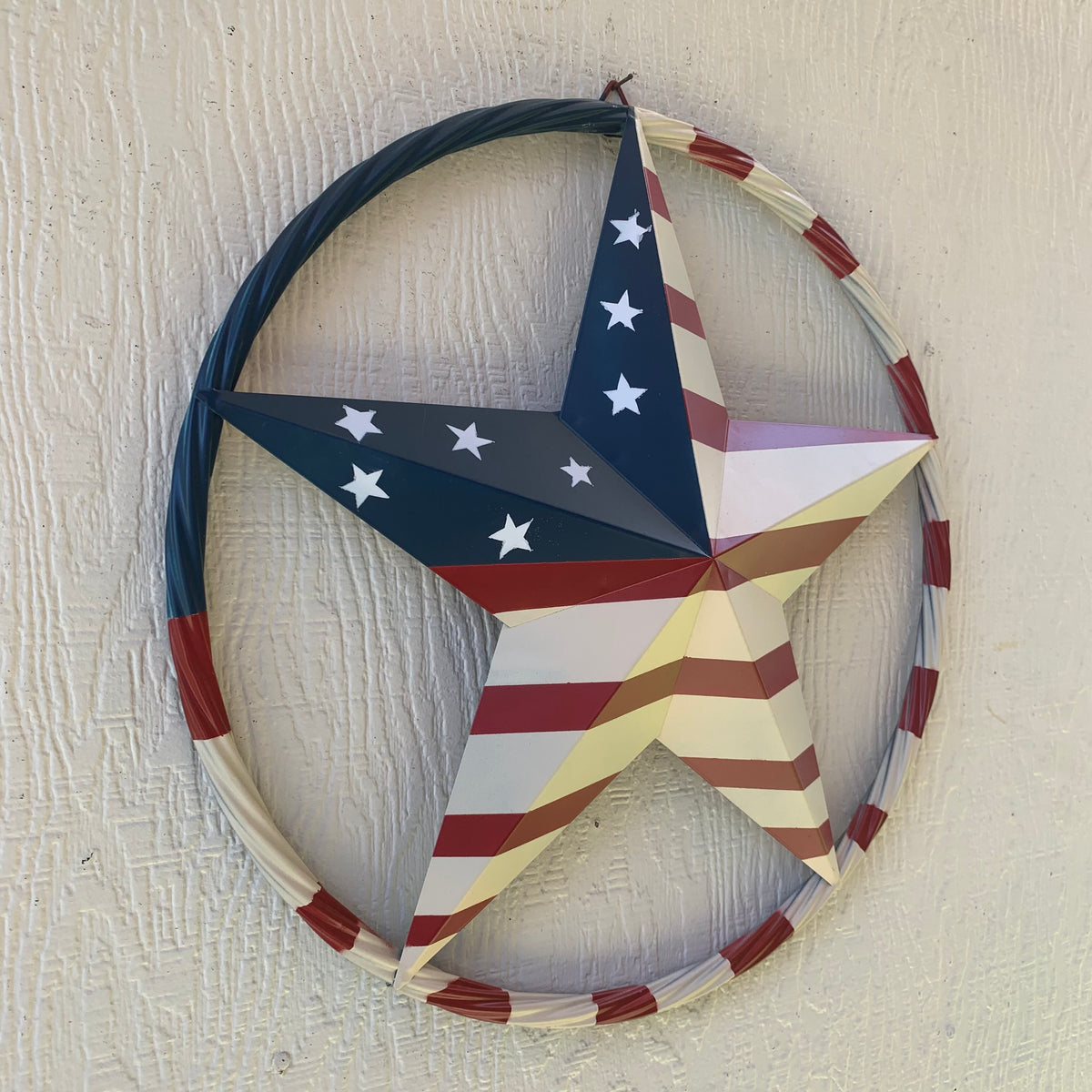 AMERICAN USA FLAG BARN STAR METAL RED IVORY BEIGE BLUE STAR12",16",24",32"36",38",40",48"