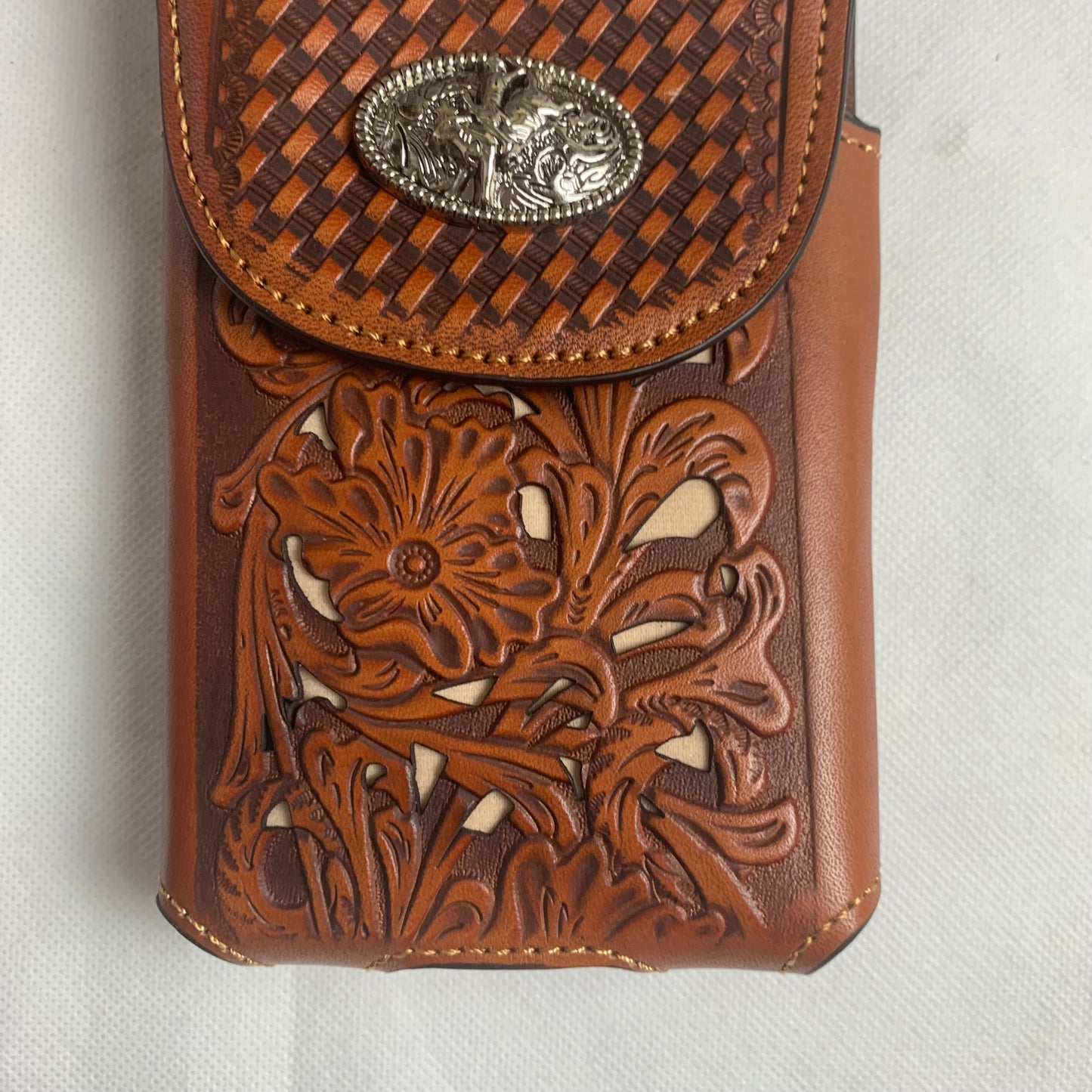7.5" RODEO BULL RIDER TAN BEIGE LEATHER POUCH EXTRA LARGE  BELT LOOP HOLSTER CELL PHONE CASE UNIVERSAL OVERSIZE HANDMADE #EH12963