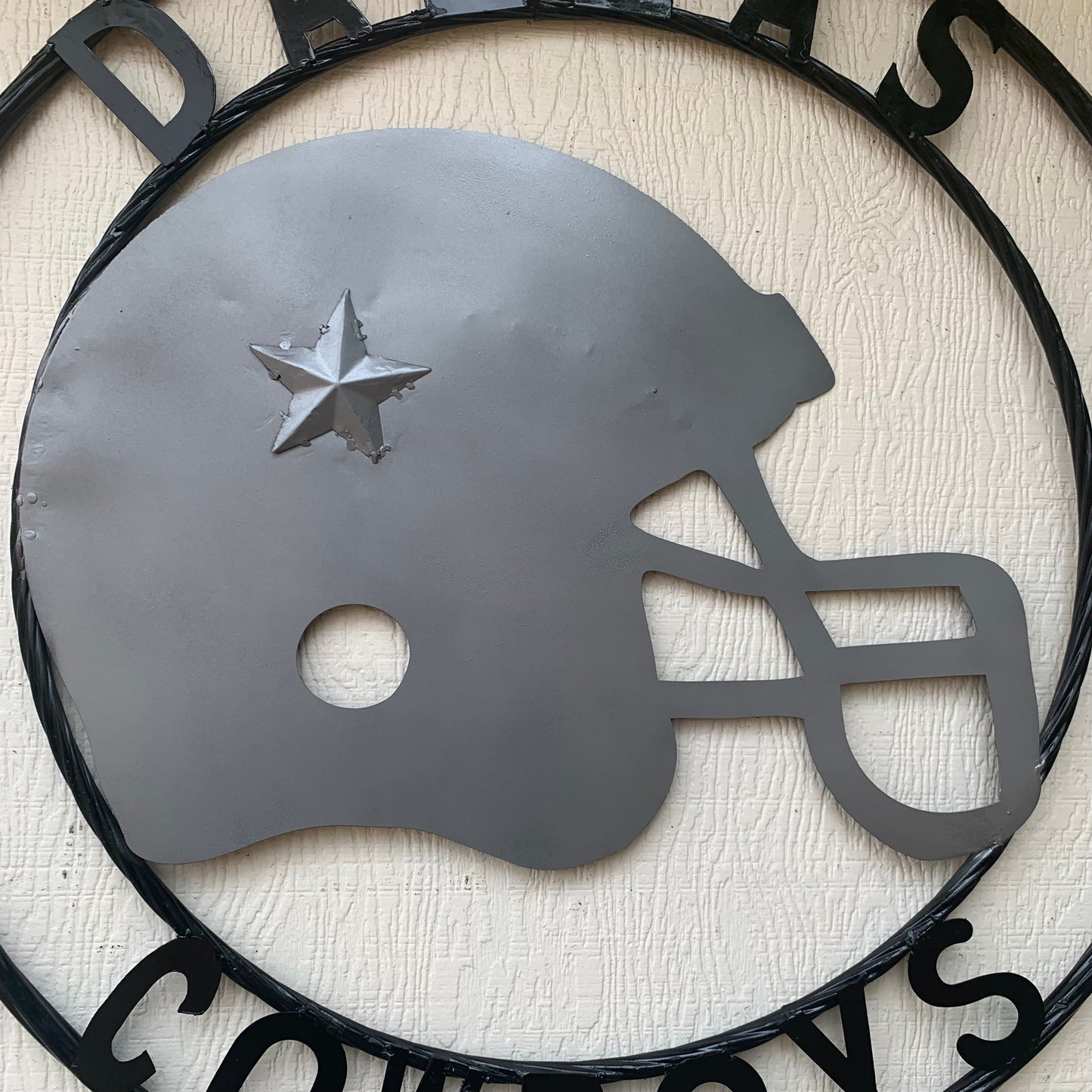 24", 32",36" DALLAS COWBOYS HELMET SIGN SILVER & BLACK CUSTOM METAL VINTAGE CRAFT TEAM SIGN HANDMADE