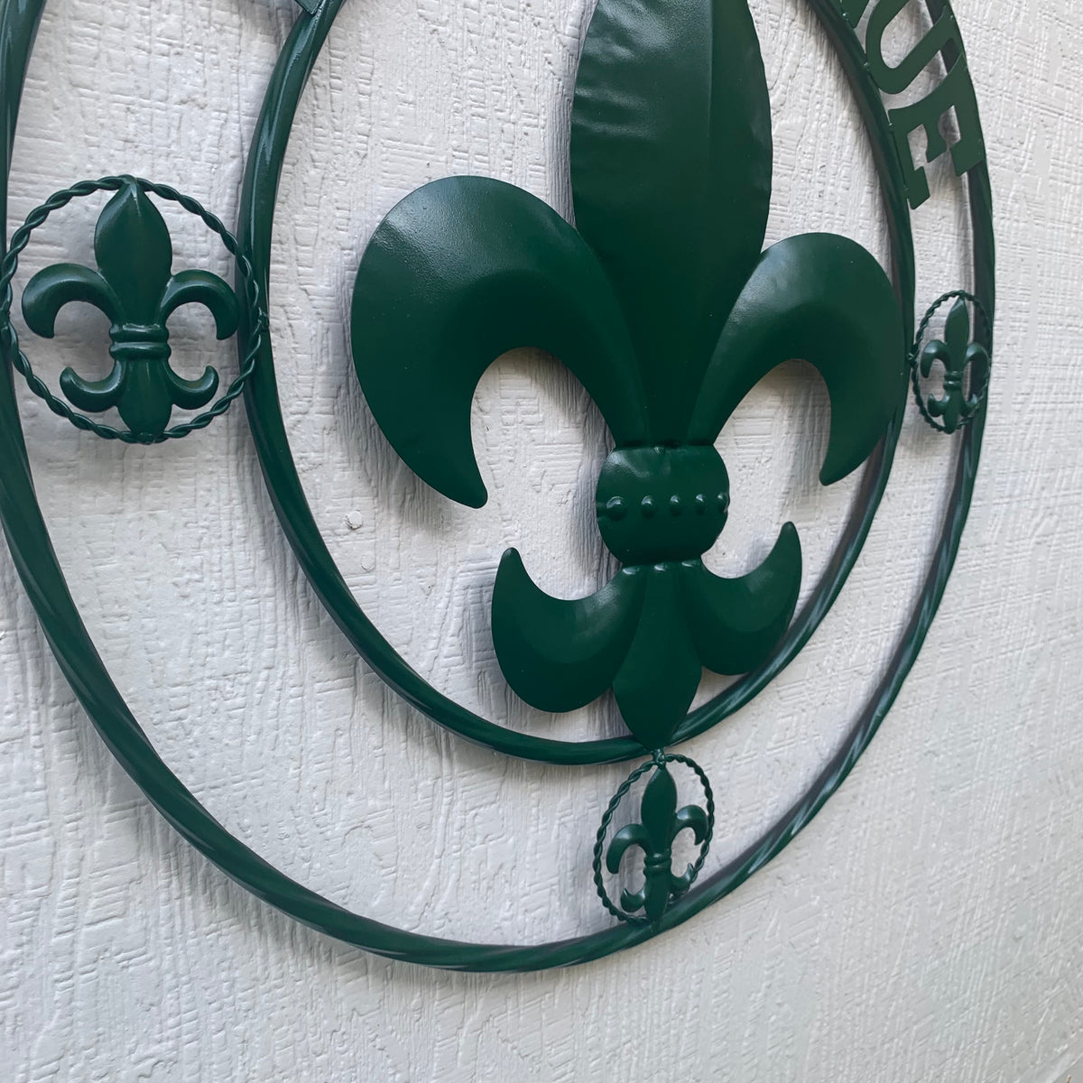 24", 32" GLOSSY HUNTER GREEN FLEUR DE LIS BIENVENUE METAL WALL ART WESTERN HOME DECOR