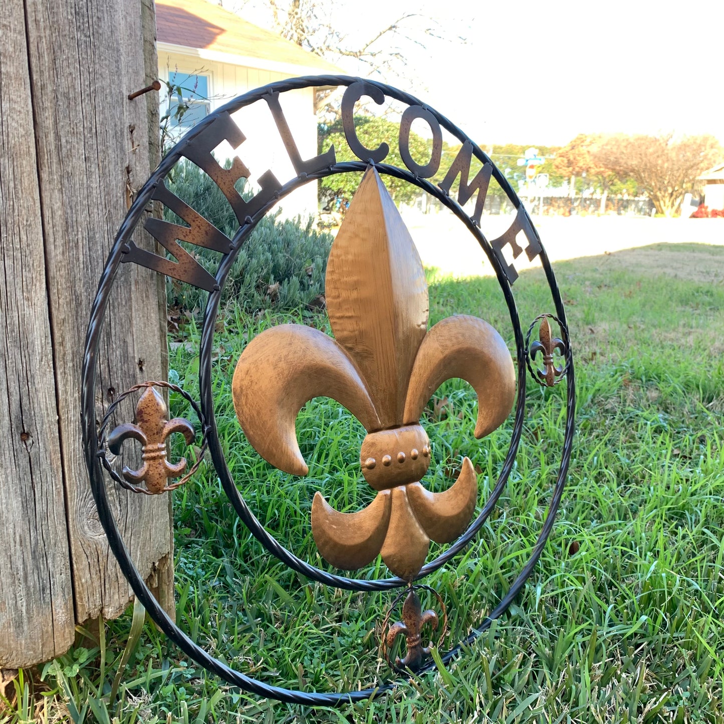 24", 32" WELCOME FLEUR DE LIS METAL WALL ART WESTERN HOME DECOR GOLD & BLACK #EH10251