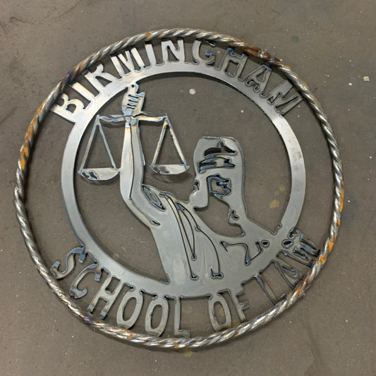 BIRMINGHAM SCHOOL OF LAW  CUSTOM VINTAGE METAL CRAFT WALL ART RUSTIC TEAM SIGN HANDMADE