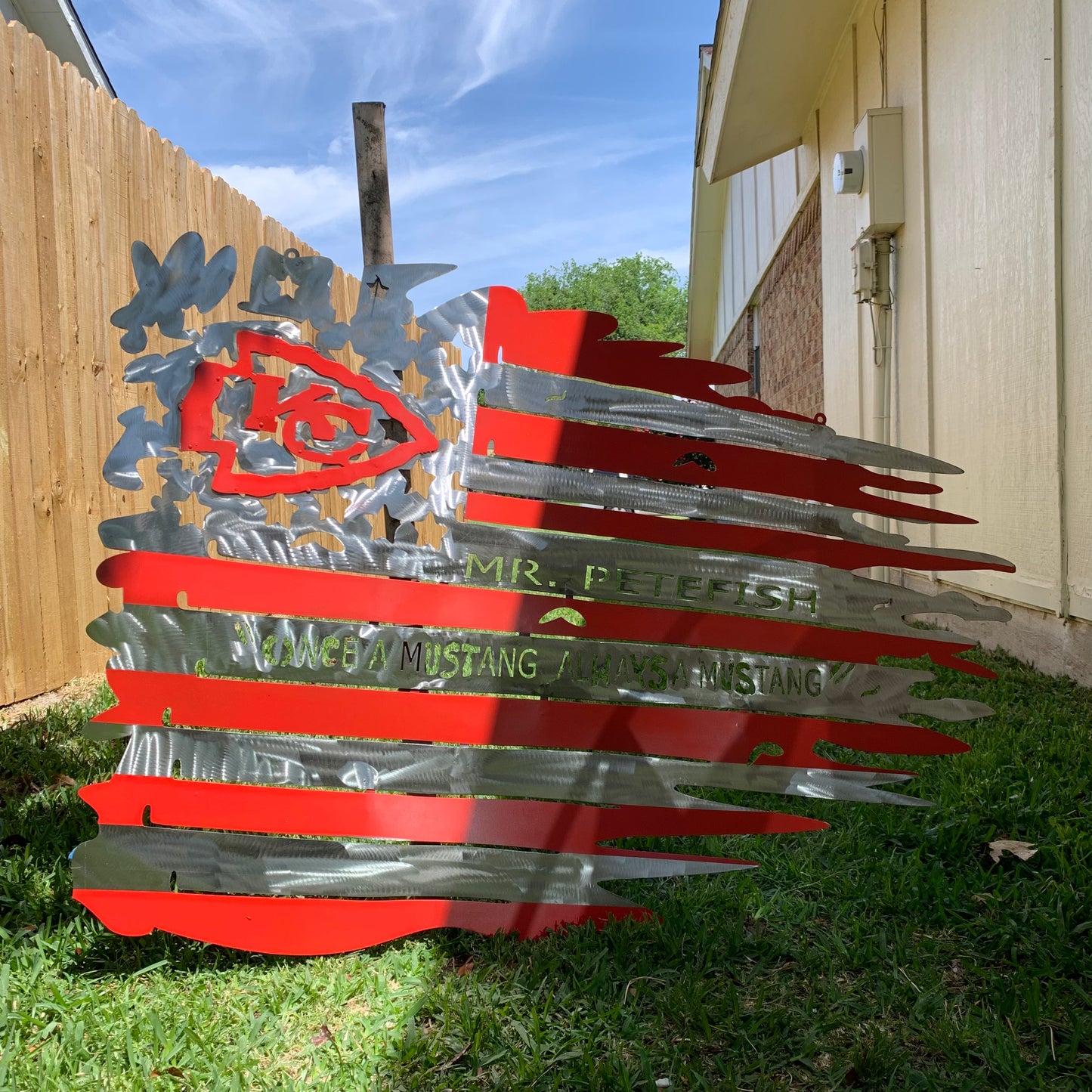 CUSTOM NAME KANSAS CITY CHIEFS METAL TATTERED FLAG CUSTOM VINTAGE CRAFT WALL ART HANDMADE