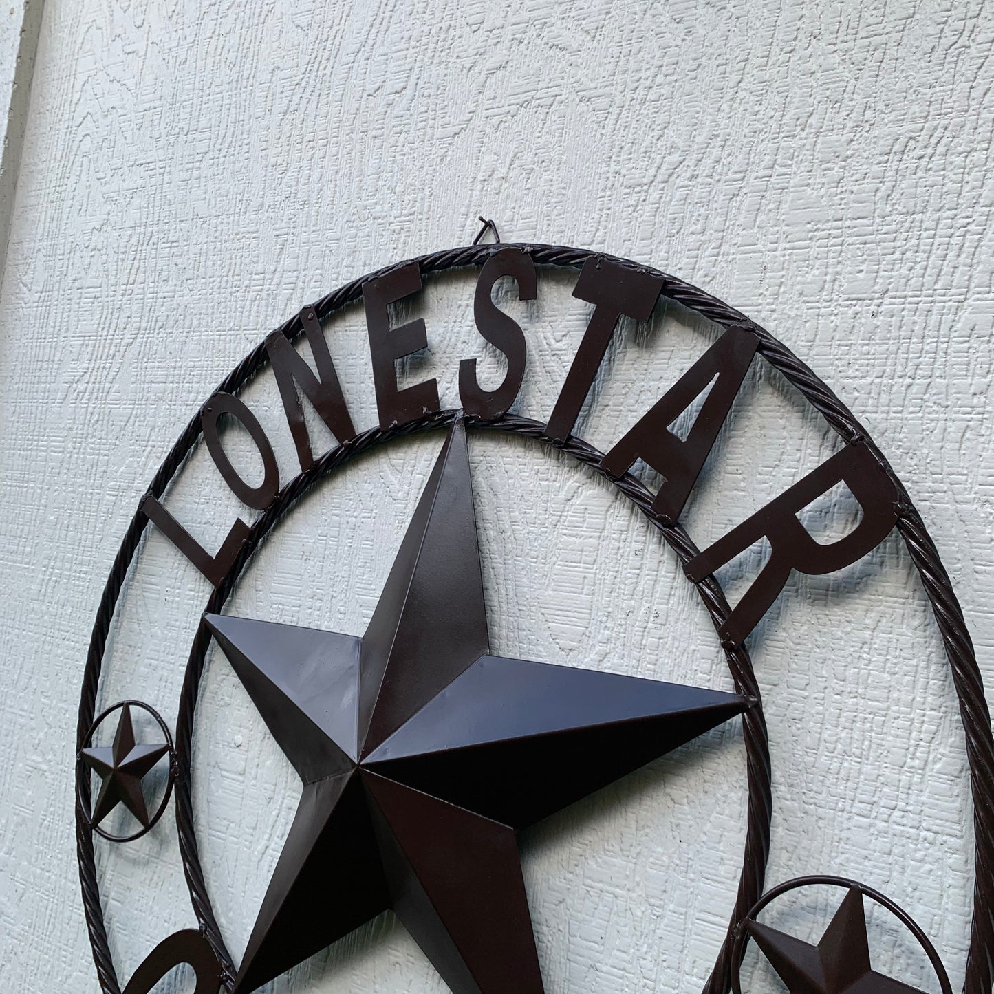 LONESTAR GARAGE STYLE CUSTOM BARN NAME STAR LONESTAR GARAGE METAL NAME BARN STAR WITH TWISTED ROPE RING 3d STAR ART WESTERN HOME DECOR RUSTIC BROWN