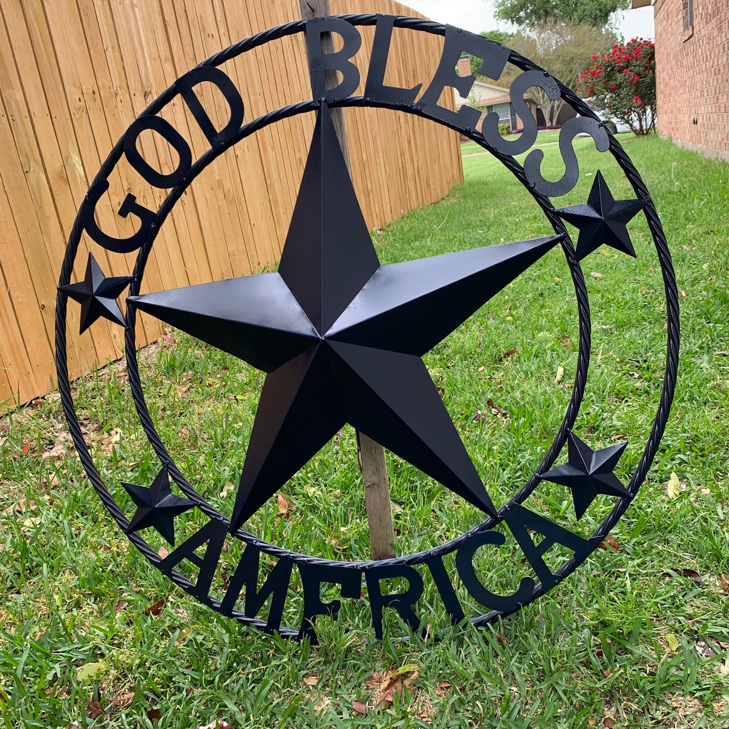 GOD BLESS AMERICA NAVY BLUE METAL BARN STAR RING ART WESTERN HOME DECOR NEW-#EH10131