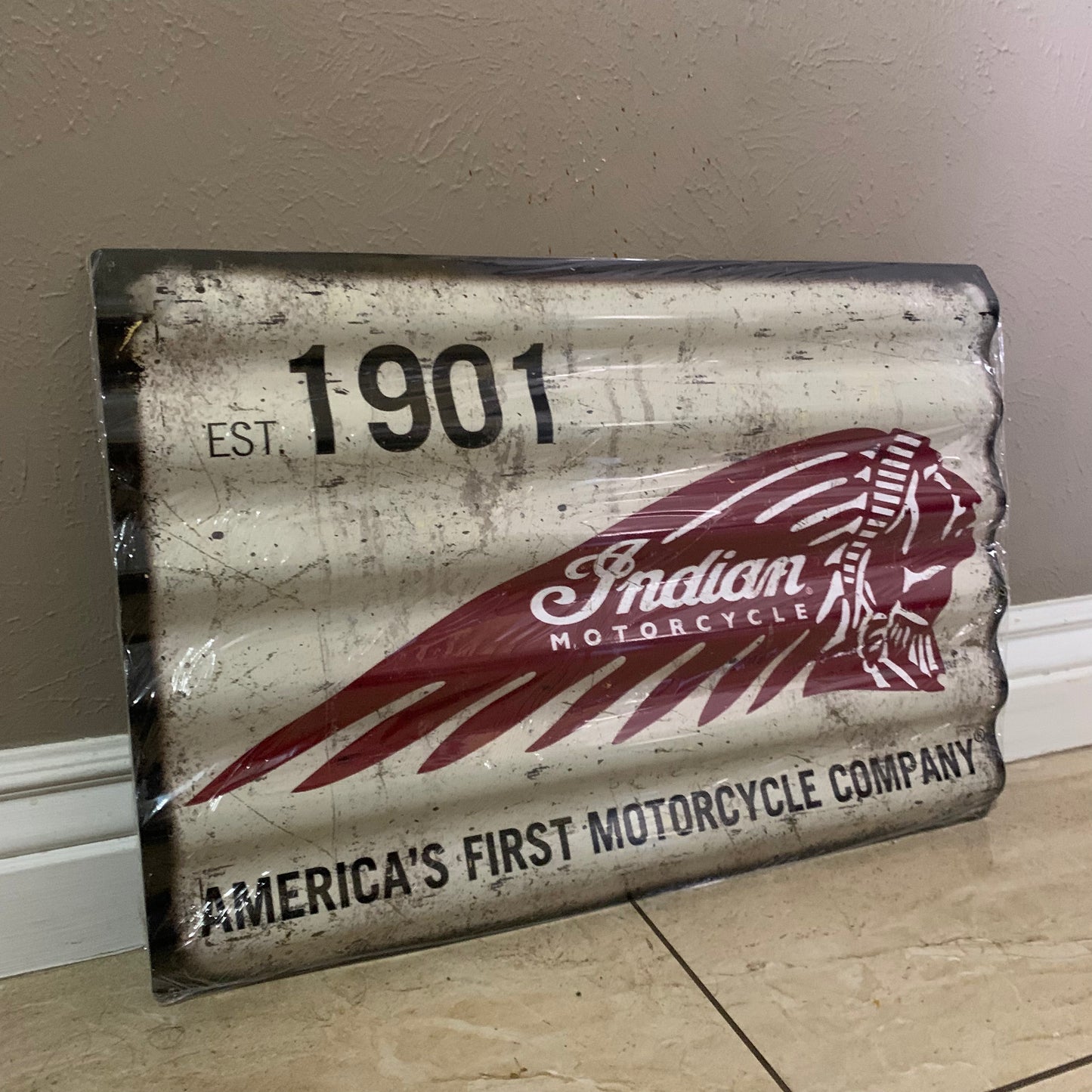 INDIAN MOTORCYCLES TIN METAL SIGN 24"X18" CORRUGATED WESTERN HOME DECOR ITEM#COIND