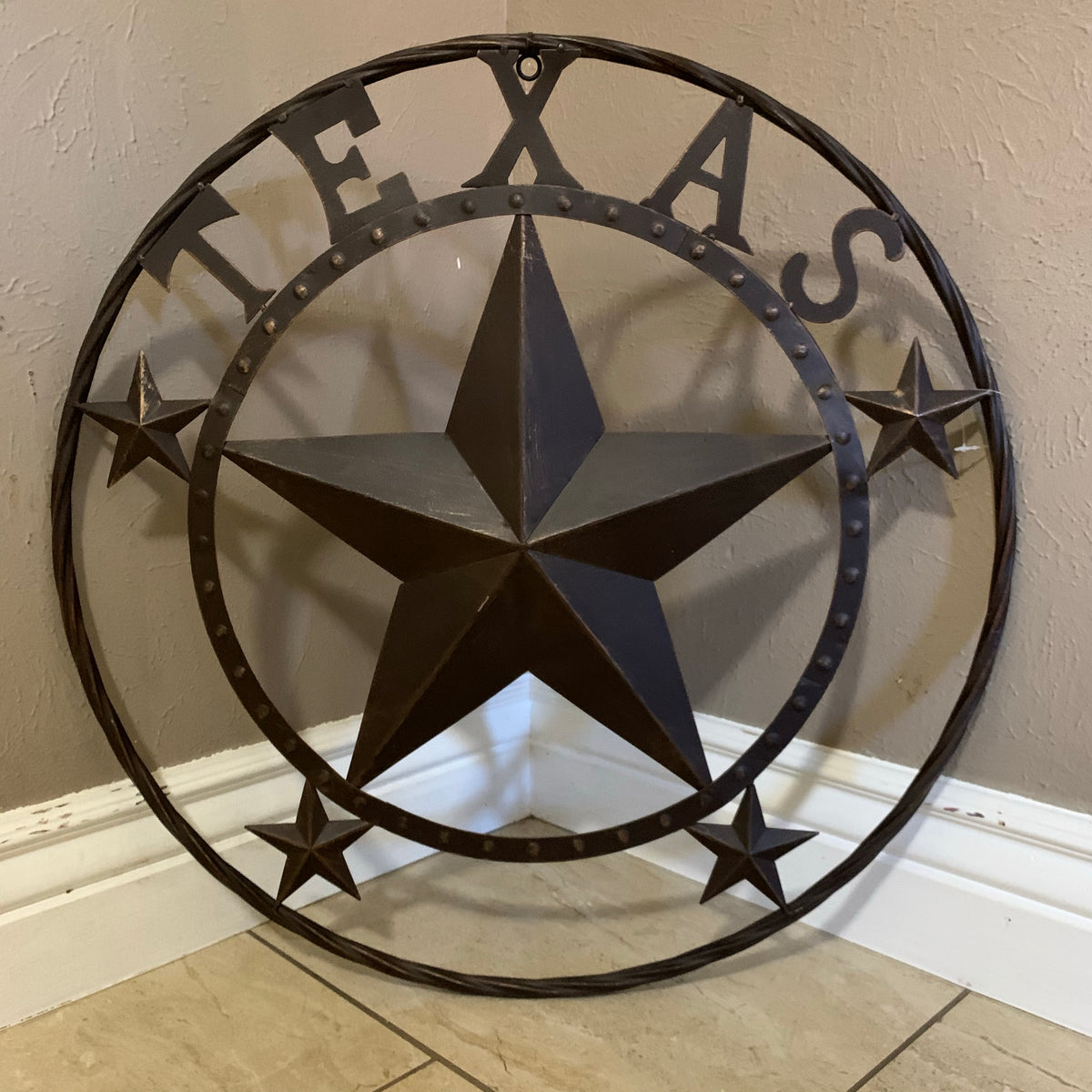 24" TEXAS BEADED COLIBROX BARN STAR METAL LONE STAR WESTERN HOME DECOR HANDMADE RUSTIC BRONZE COPPER NEW