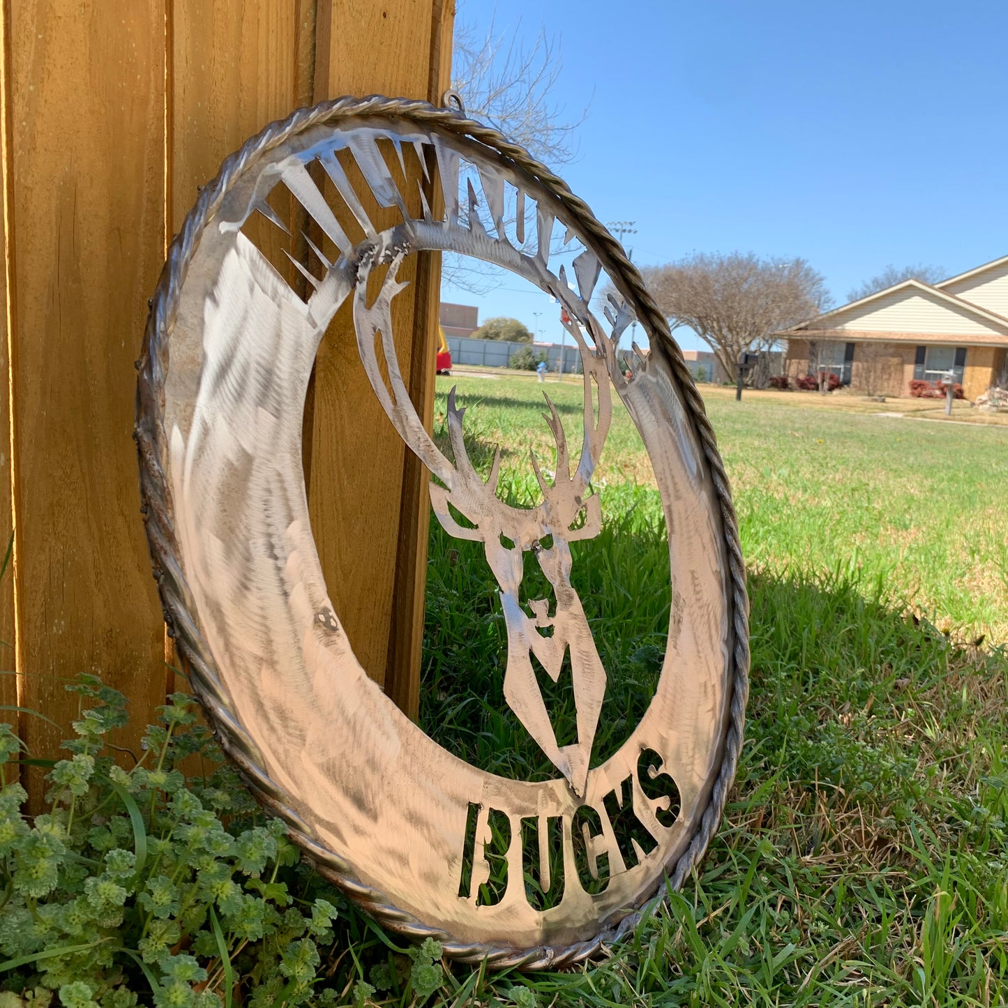 24" MILWAUKEE BUCKS RAW METAL WIDE BAND DISC STYLE METAL CUSTOM VINTAGE CRAFT TEAM SPORTS SIGN HANDMADE