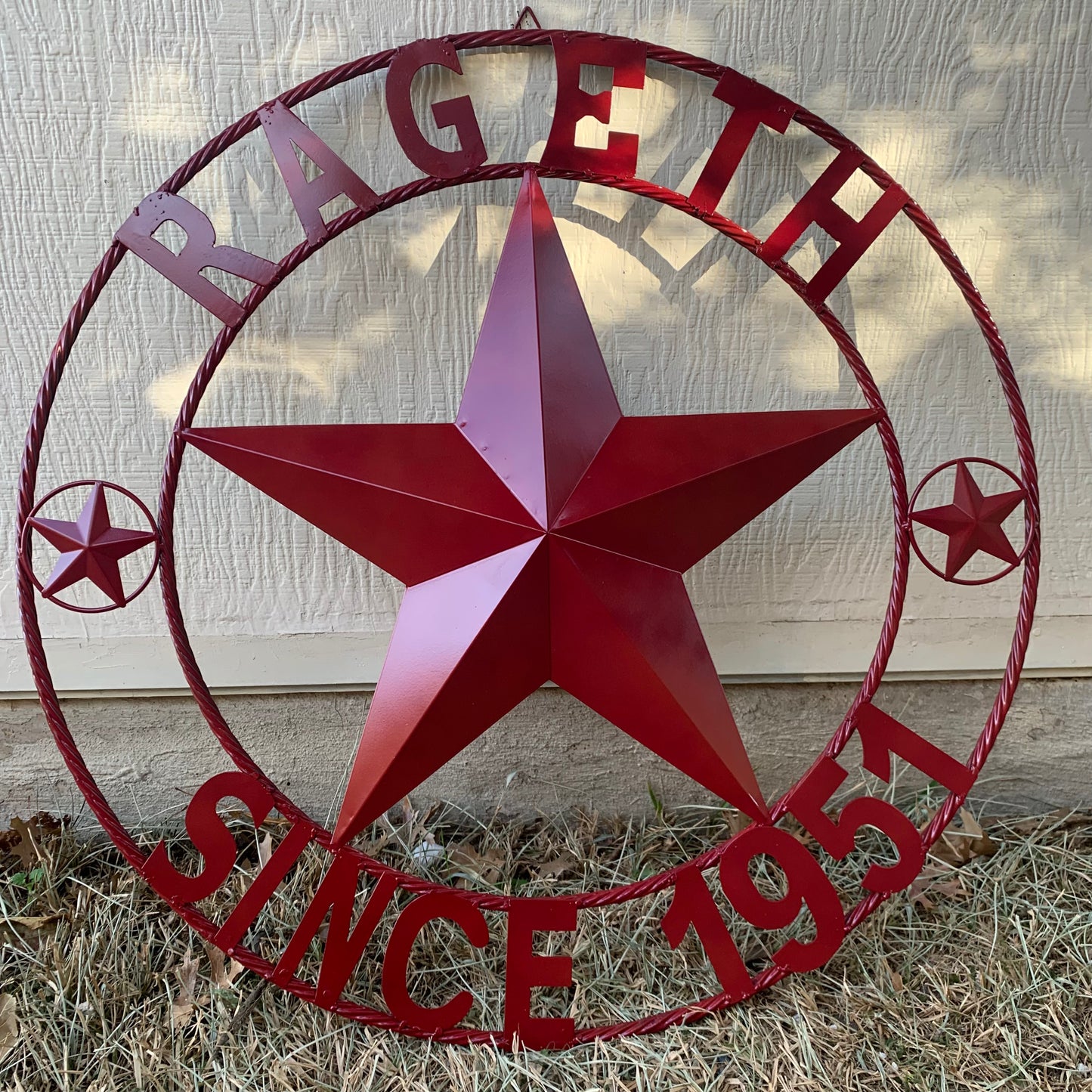 RAGETH STYLE YOUR CUSTOM STAR METAL NAME RUSTIC BURGUNDY RED PHILLIPS CUSTOM 3d STAR METAL NAME BARN STAR TWISTED ROPE RING DESIGN METAL WALL ART HOME DECOR ANY SIZE