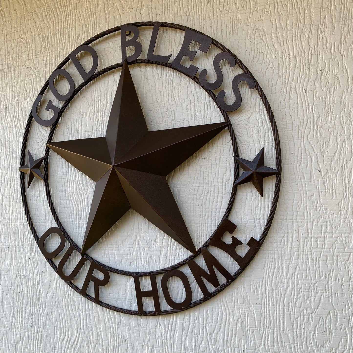 GOD BLESS OUR HOME BARN METAL STAR TWISTED ROPE RING WESTERN HOME DECOR RUSTIC BRONZE HANDMADE NEW #EH11021