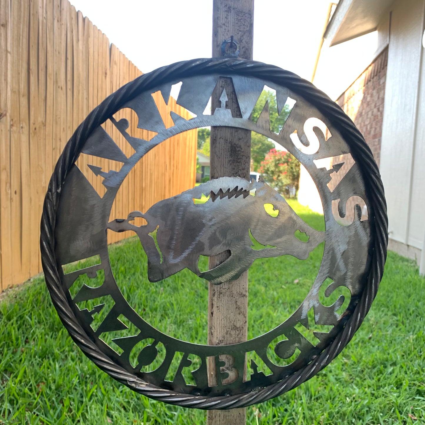 12", 18", 24", 32" ARKANSAS RAZORBACKS CUSTOM RAW METAL VINTAGE CRAFT WIDE BAND RING TEAM SIGN HANDMADE