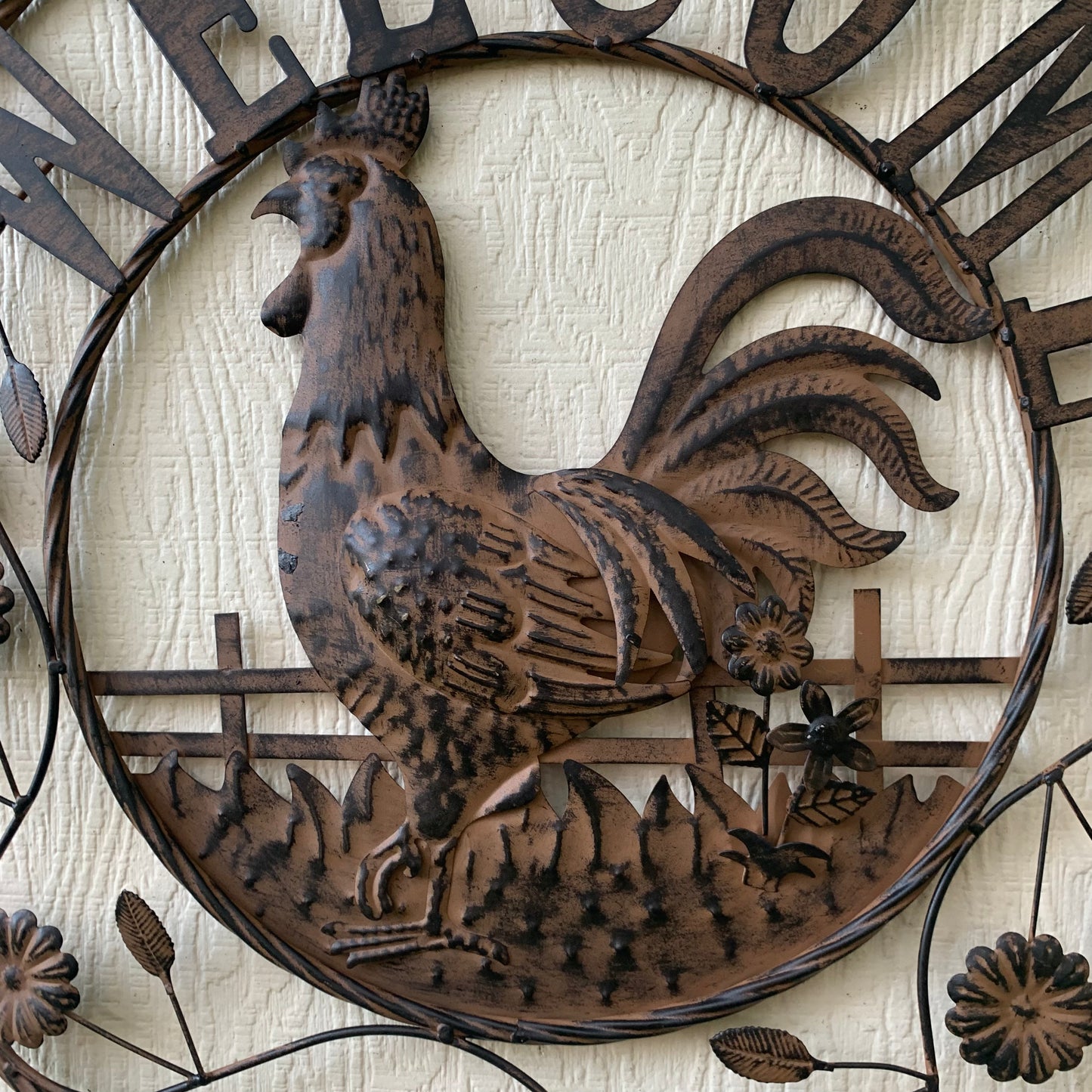 #EH11437 ROOSTER WELCOME 24" SCROLL ART METAL SIGN WESTERN HOME DECOR NEW
