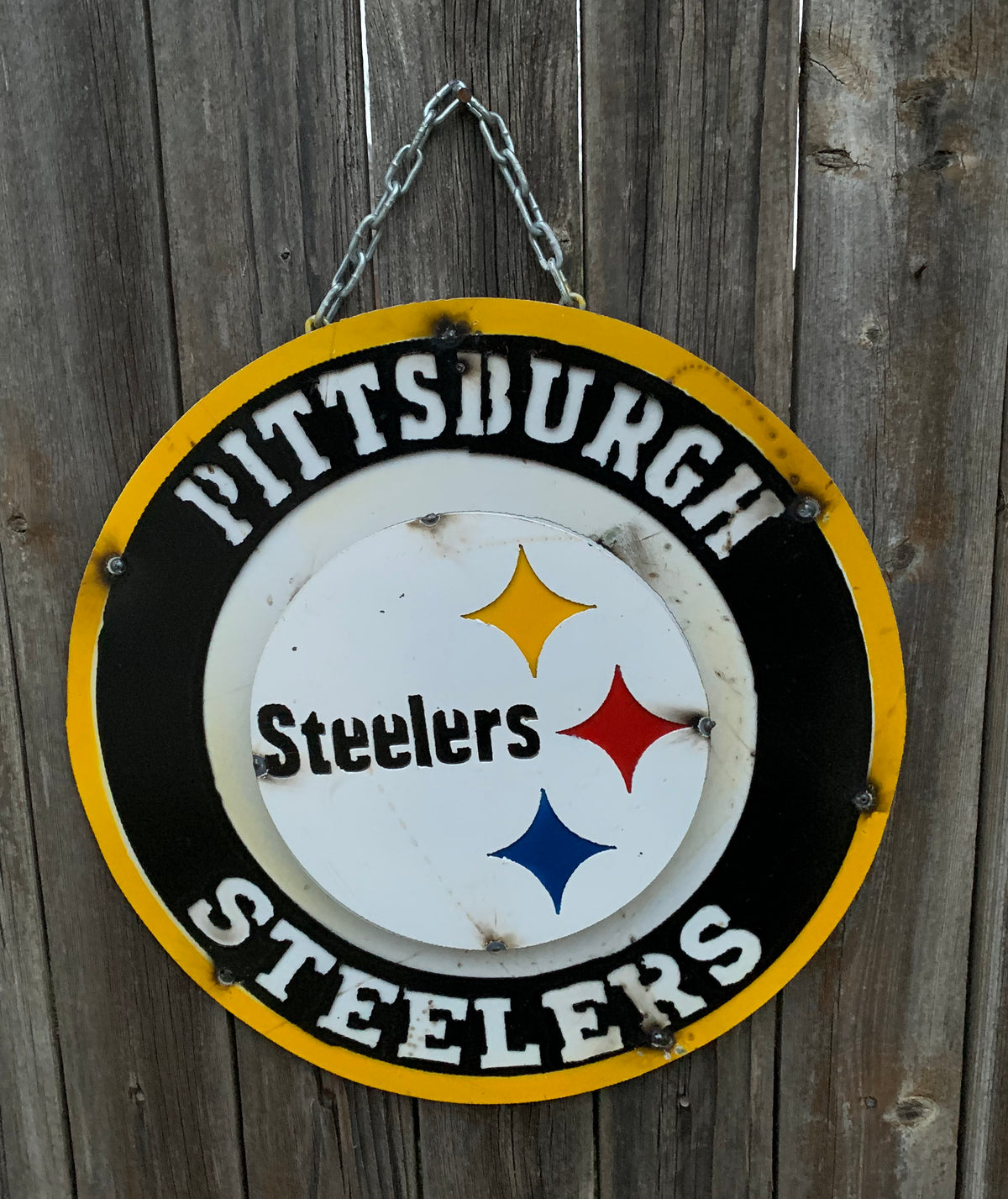 15" SPORTS CUSTOM DISC METAL VINTAGE CRAFT SIGN TEAM ART WESTERN HOME DECOR HANDMADE