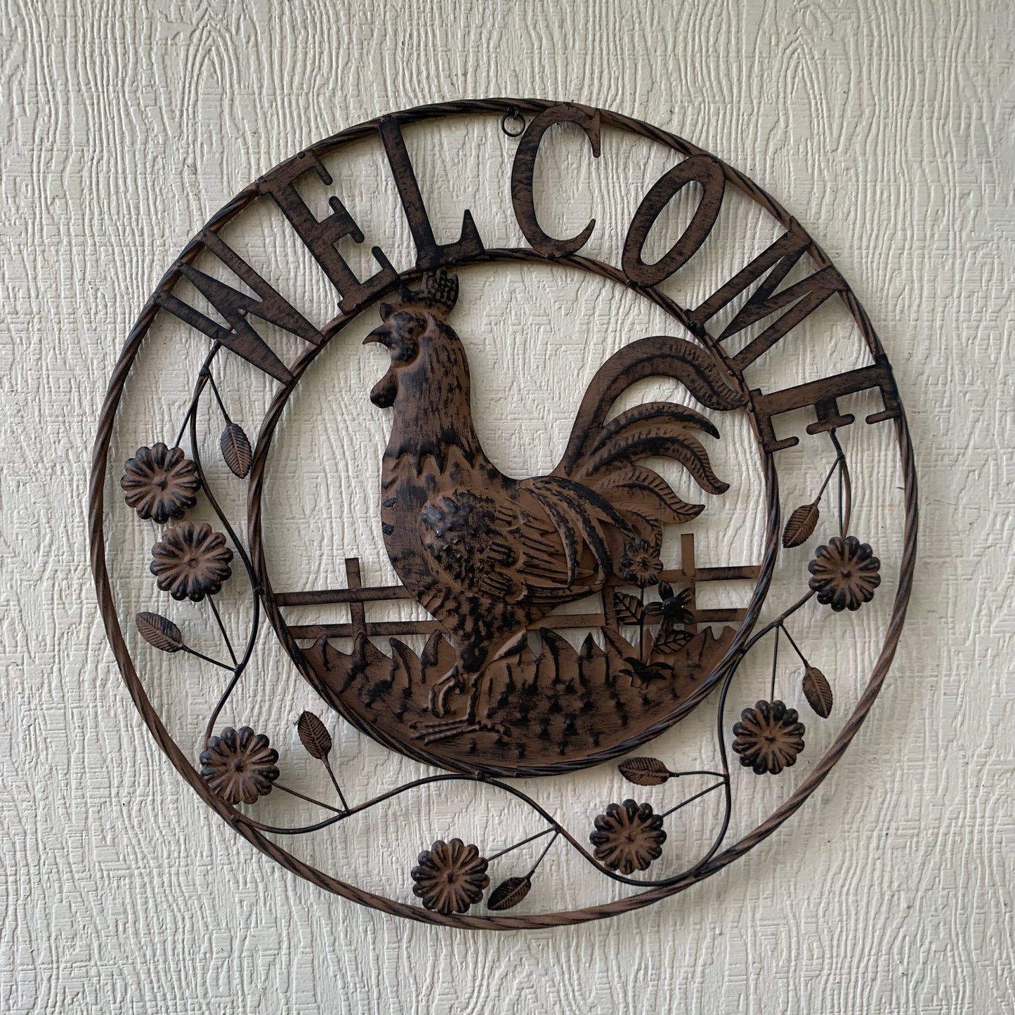 #EH11437 ROOSTER WELCOME 24" SCROLL ART METAL SIGN WESTERN HOME DECOR NEW
