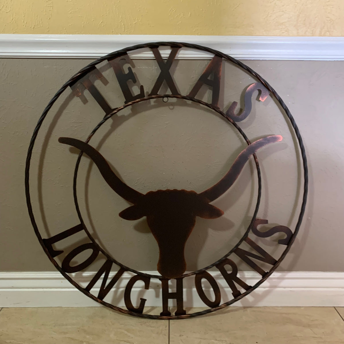 TEXAS LONGHORNS CUSTOM METAL VINTAGE CRAFT SIGN TEAM ART WESTERN HOME DECOR RUSTIC BRONZE HANDMADE #EH12565