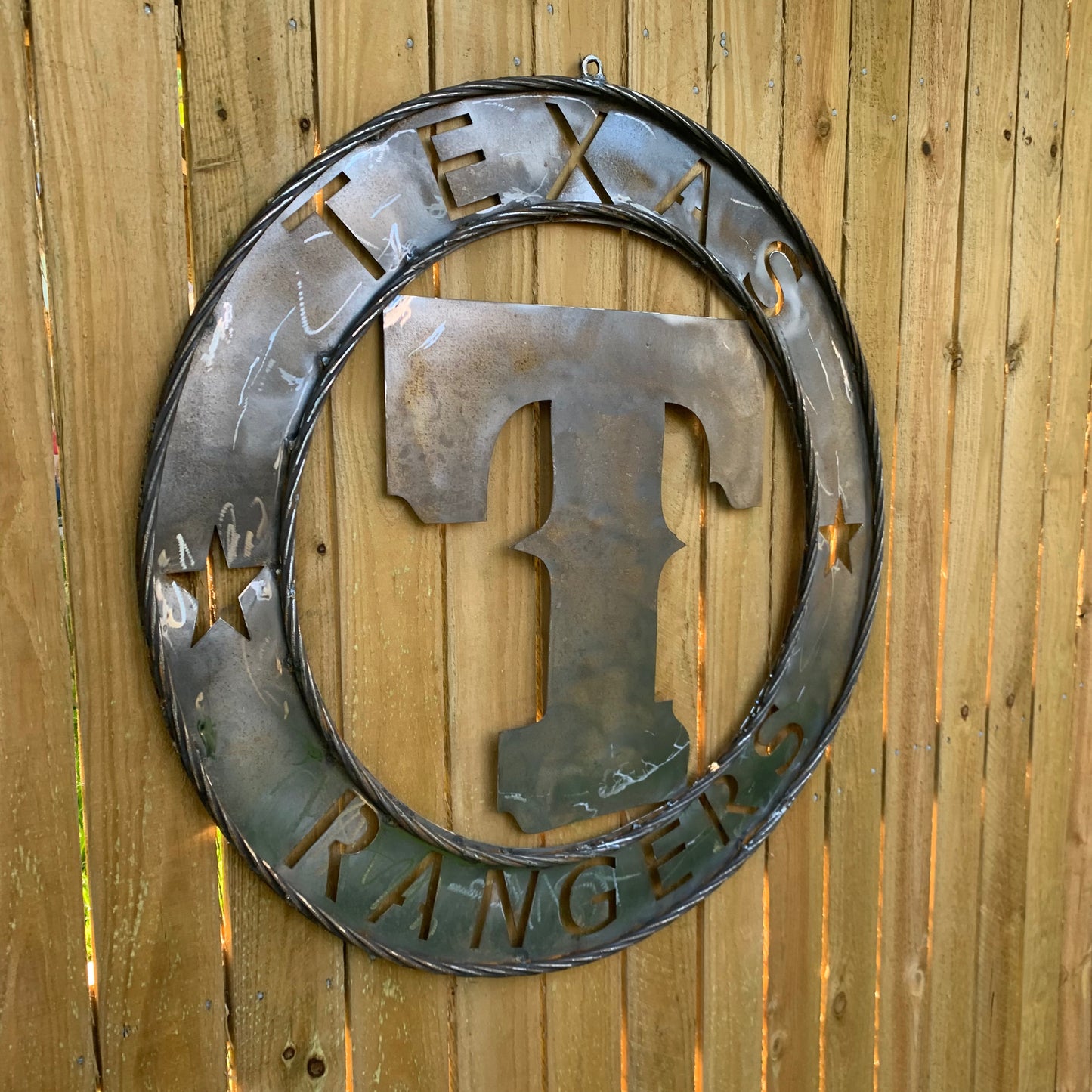 12", 18", 24", 32" TEXAS RANGERS CUSTOM RAW METAL VINTAGE CRAFT TEAM SIGN WIDE BAND RING DISC HANDMADE