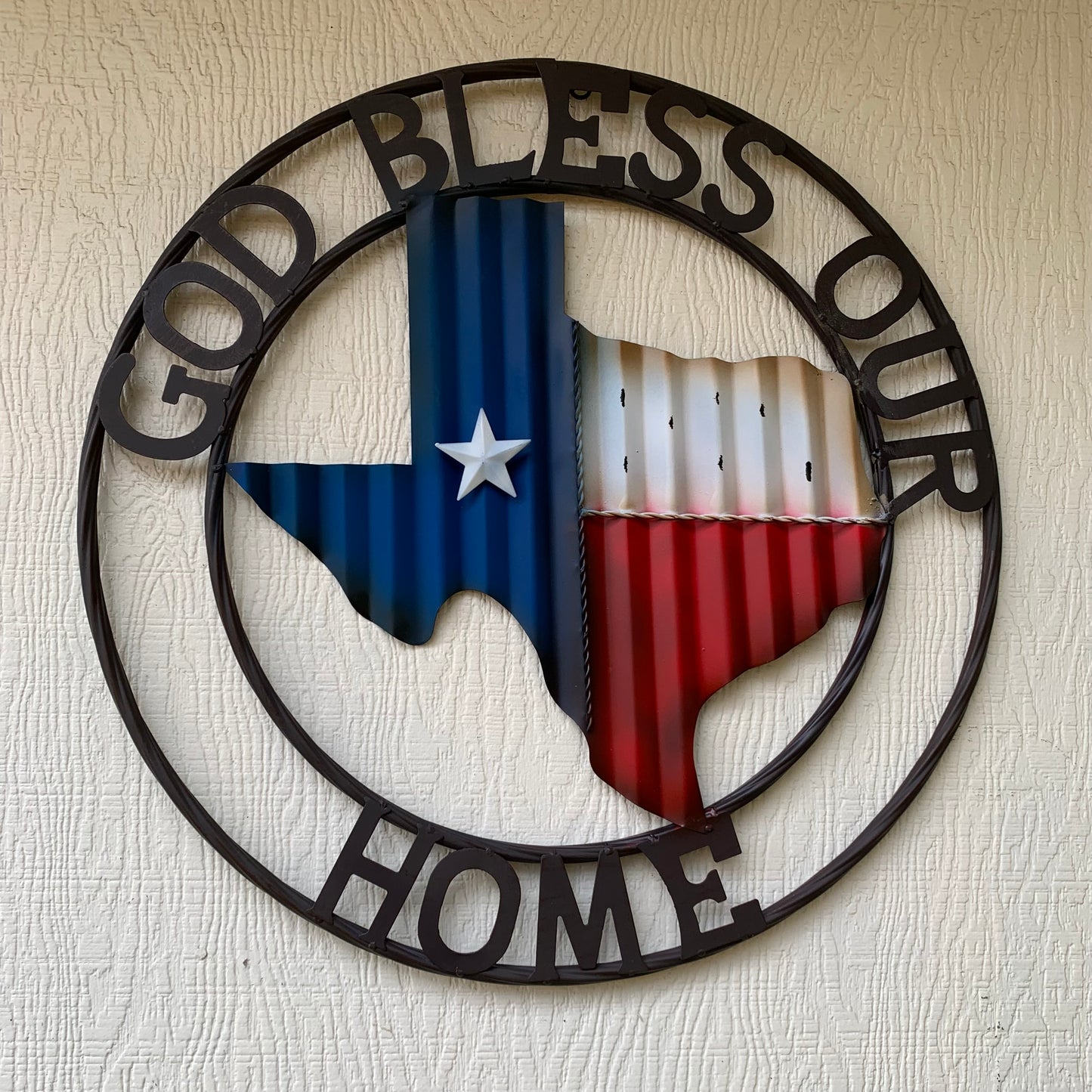 24" WAVY GOD BLESS PUR HOME STATE OF TEXAS METAL CRAFT SIN WESTERN HOME DECOR HANDMADE NEW #EH12970