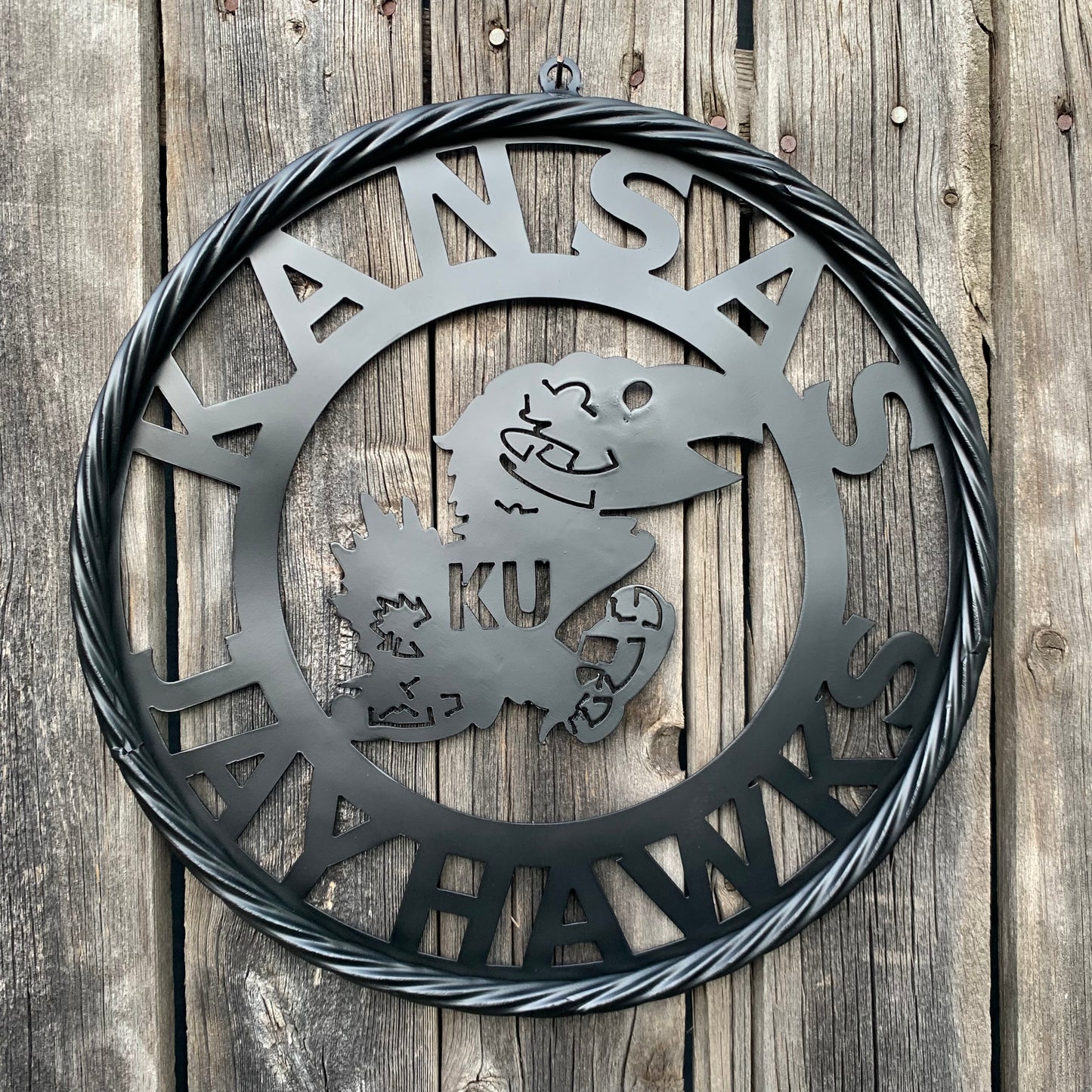 KANSAS JAYHAWKS BLACK METAL CUSTOM VINTAGE CRAFT WALL ART TEAM SIGN HANDMADE