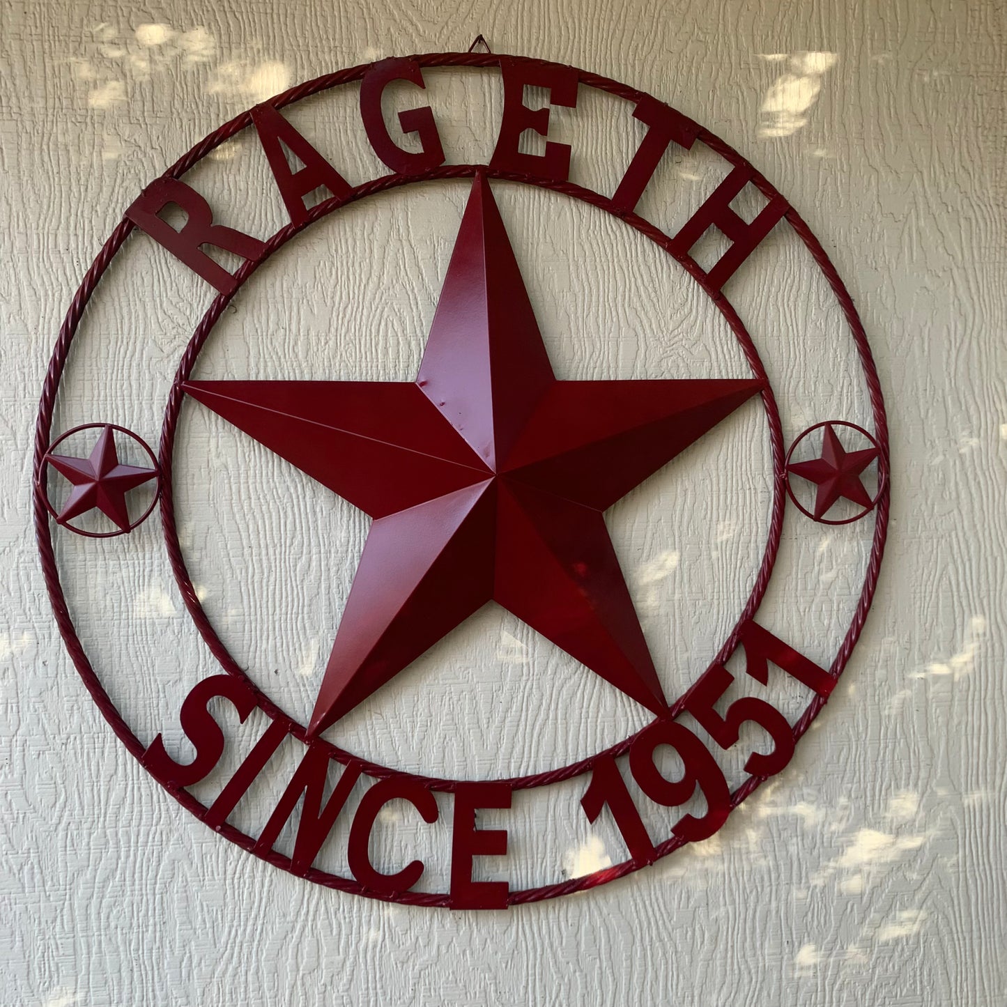 RAGETH STYLE YOUR CUSTOM STAR METAL NAME RUSTIC BURGUNDY RED PHILLIPS CUSTOM 3d STAR METAL NAME BARN STAR TWISTED ROPE RING DESIGN METAL WALL ART HOME DECOR ANY SIZE