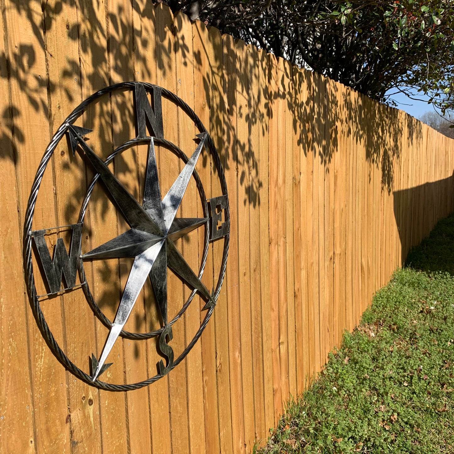 36" COMPASS GREY METAL ART WESTERN METAL ART HOME WALL DECOR RUSTIC GREY #EH10383