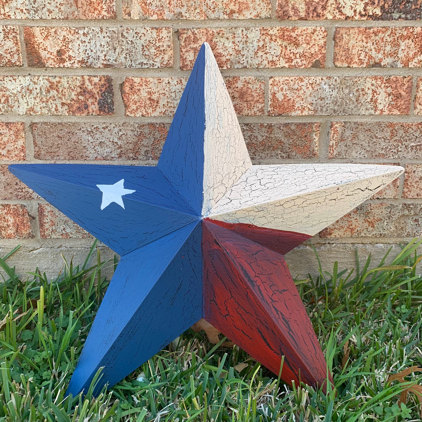 CRACKLE STYLE RED BEIGE & BLUE METAL BARN STAR METAL WALL ART WESTERN HOME DECOR RUSTIC NEW