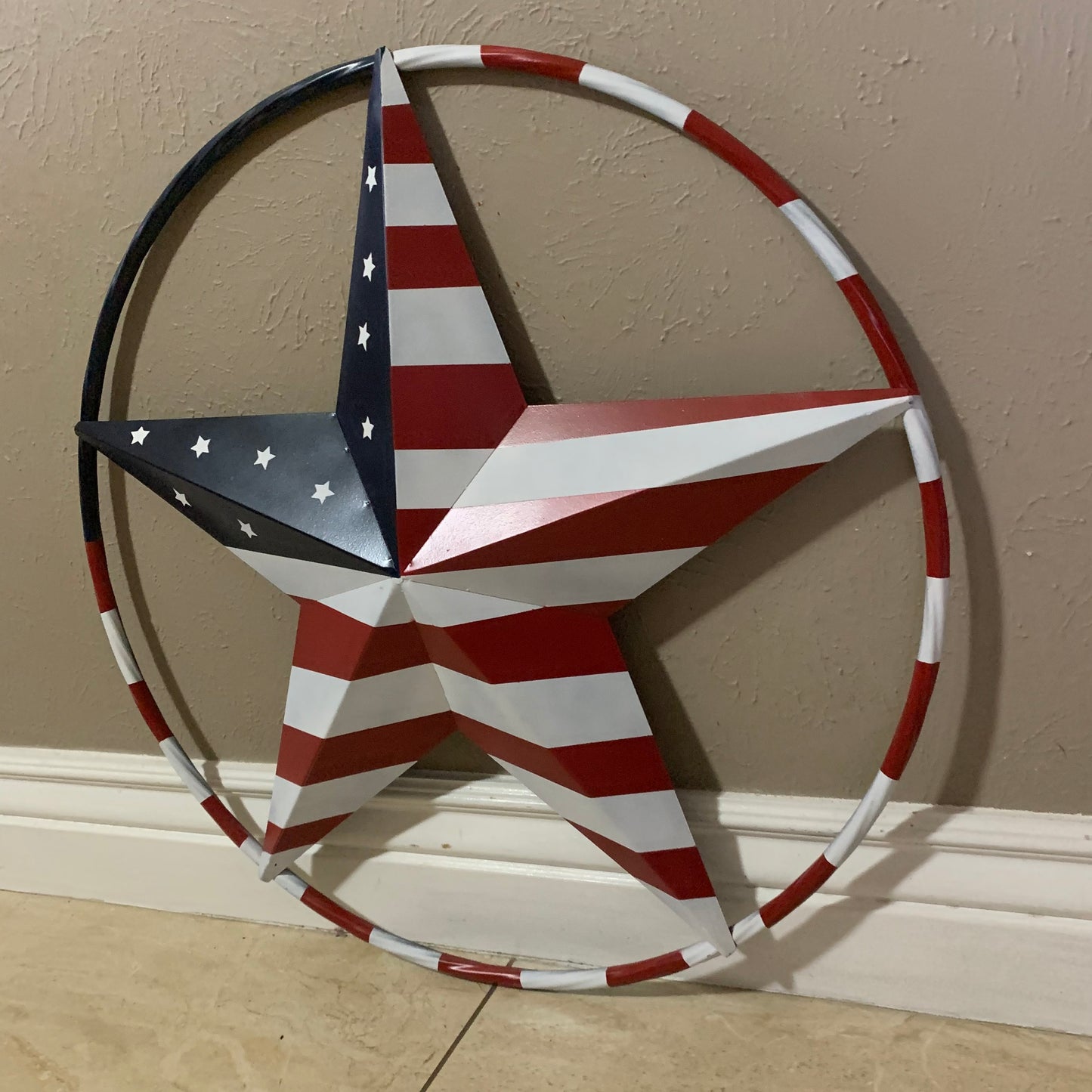 USA FLAG STAR AMERICAN FLAG METAL3D TWIST ROPE RING RED WHT BLUE WESTERN HOME DECOR HANDMADE #EH11925, 12",24",36",48"