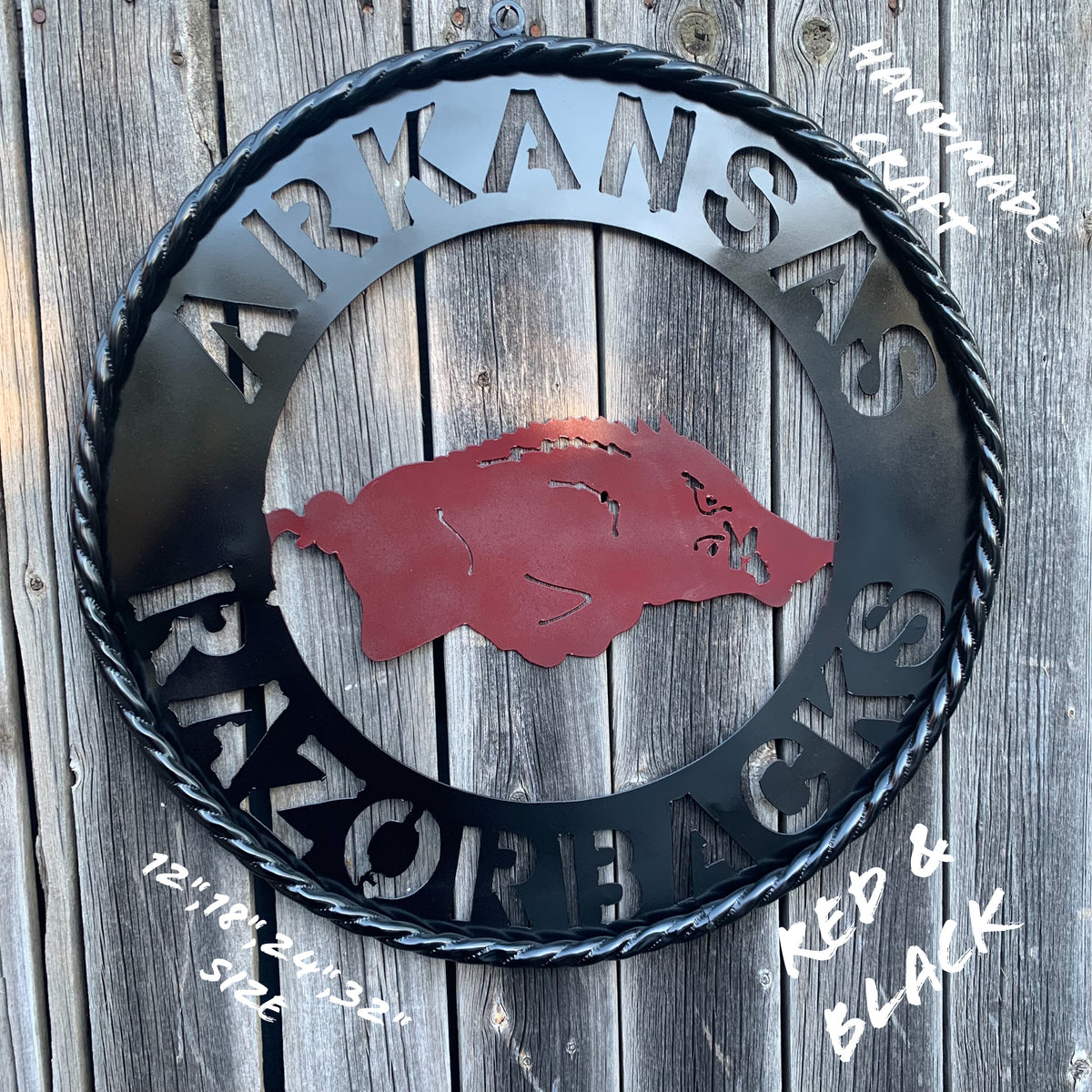 12", 18", 24", 32" ARKANSAS RAZORBACKS CUSTOM METAL VINTAGE CRAFT WIDE BAND RING TEAM SIGN HANDMADE
