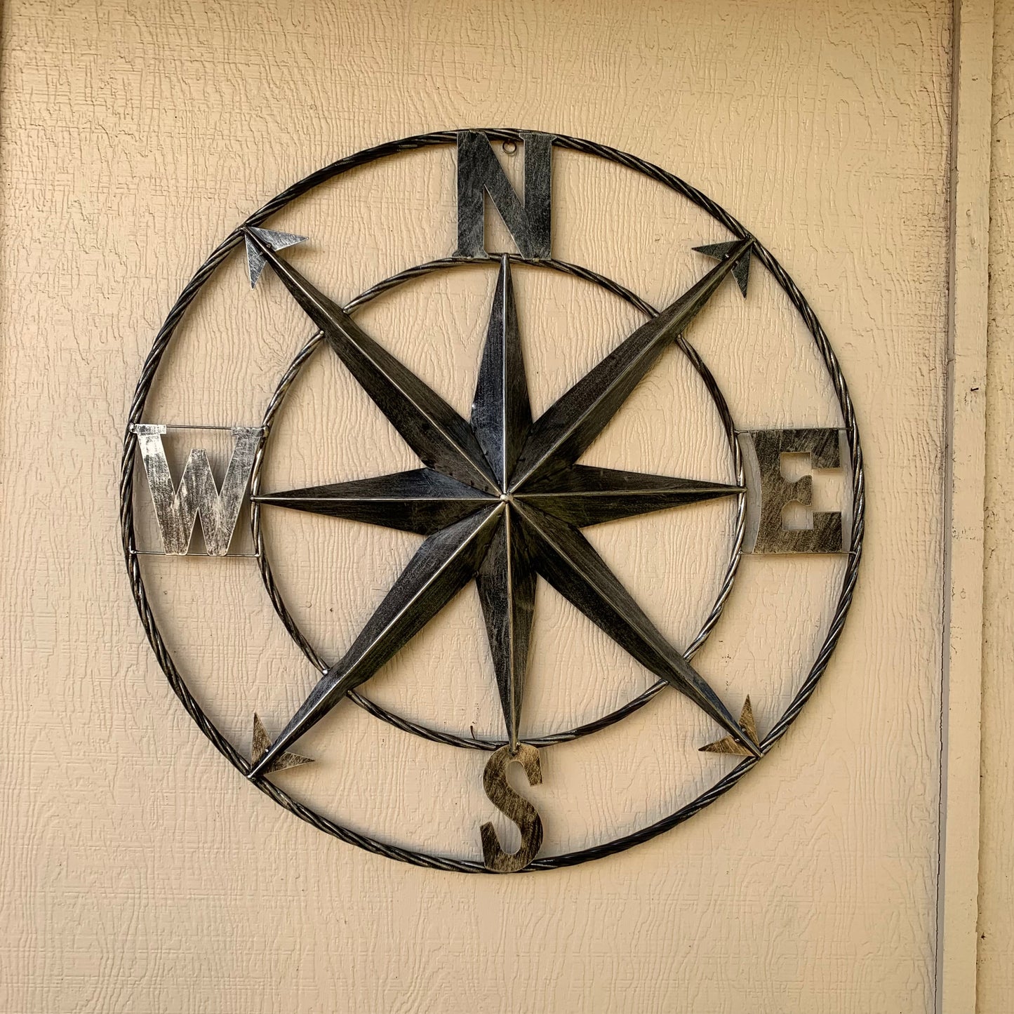 36" COMPASS GREY METAL ART WESTERN METAL ART HOME WALL DECOR RUSTIC GREY #EH10383