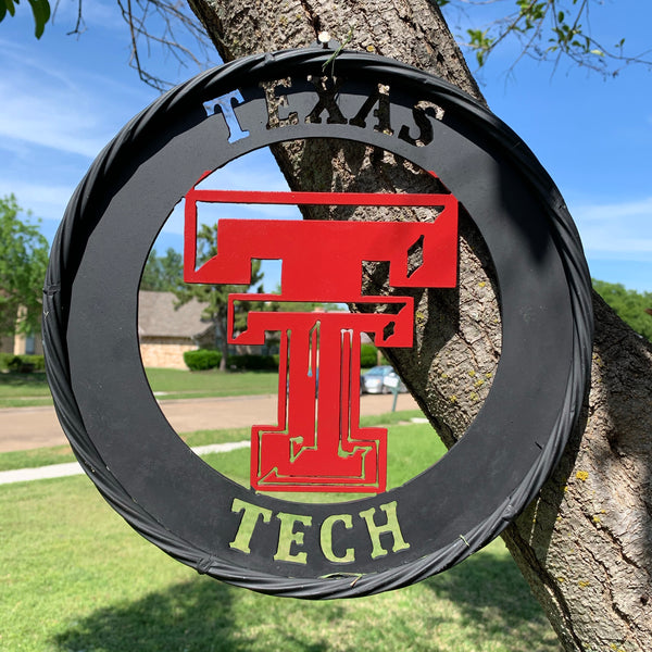 12", 18", 24", 32" TEXAS TECH WIDE BAND RING RED & BLACK CUSTOM METAL VINTAGE CRAFT TEAM SIGN