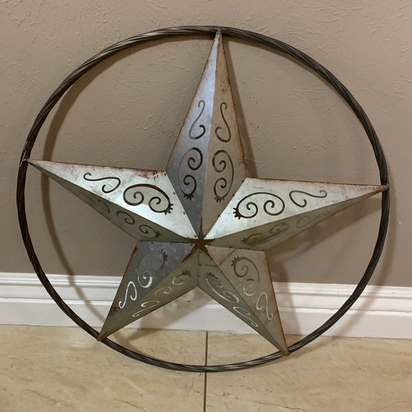 GALVANIZED SCROLL CARVED METAL BARN STAR WALL ART WESTERN HOME DECOR HANDMADE #EH12313
