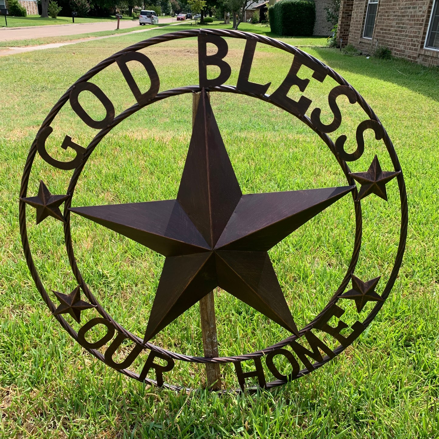 GOD BLESS OUR HOME BARN STAR METAL LONE STAR TWISTED ROPE RING WESTERN HOME DECOR HANDMADE #EH11040