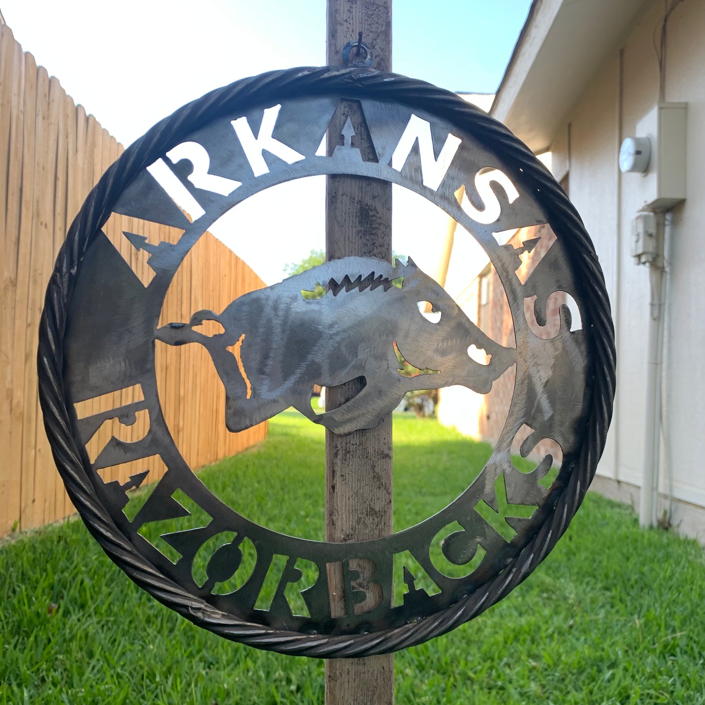 12", 18", 24", 32" ARKANSAS RAZORBACKS CUSTOM RAW METAL VINTAGE CRAFT WIDE BAND RING TEAM SIGN HANDMADE